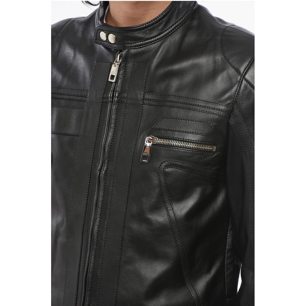 Dolce & Gabbana Leather Jacket with Zipped Sleeves