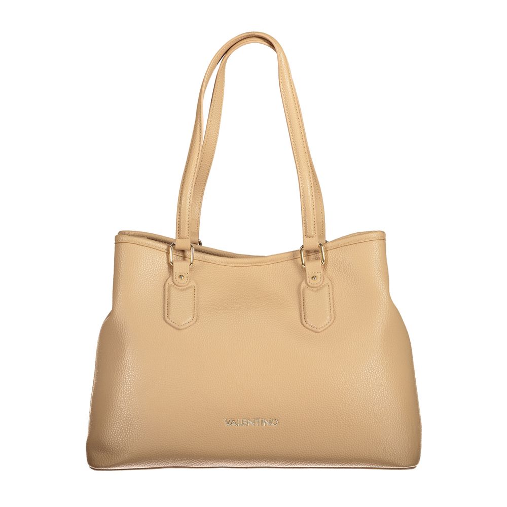Beige handbag with a visible brand logo on a white background