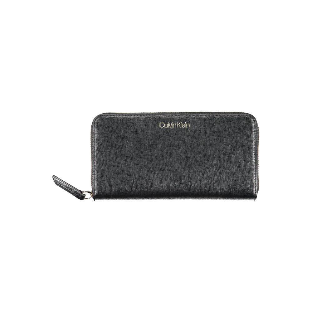 Black wallet with Calvin Klein logo on a white background