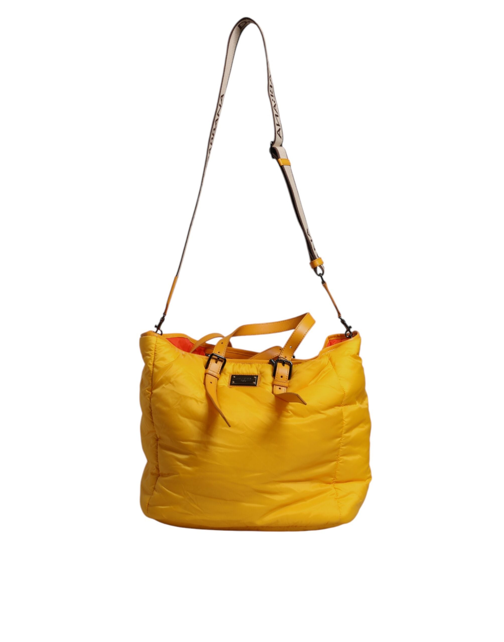 Dolce & Gabbana Yellow Orange Nylon Logo Plaque Hand Shoulder Tote Bag - ACCEXO