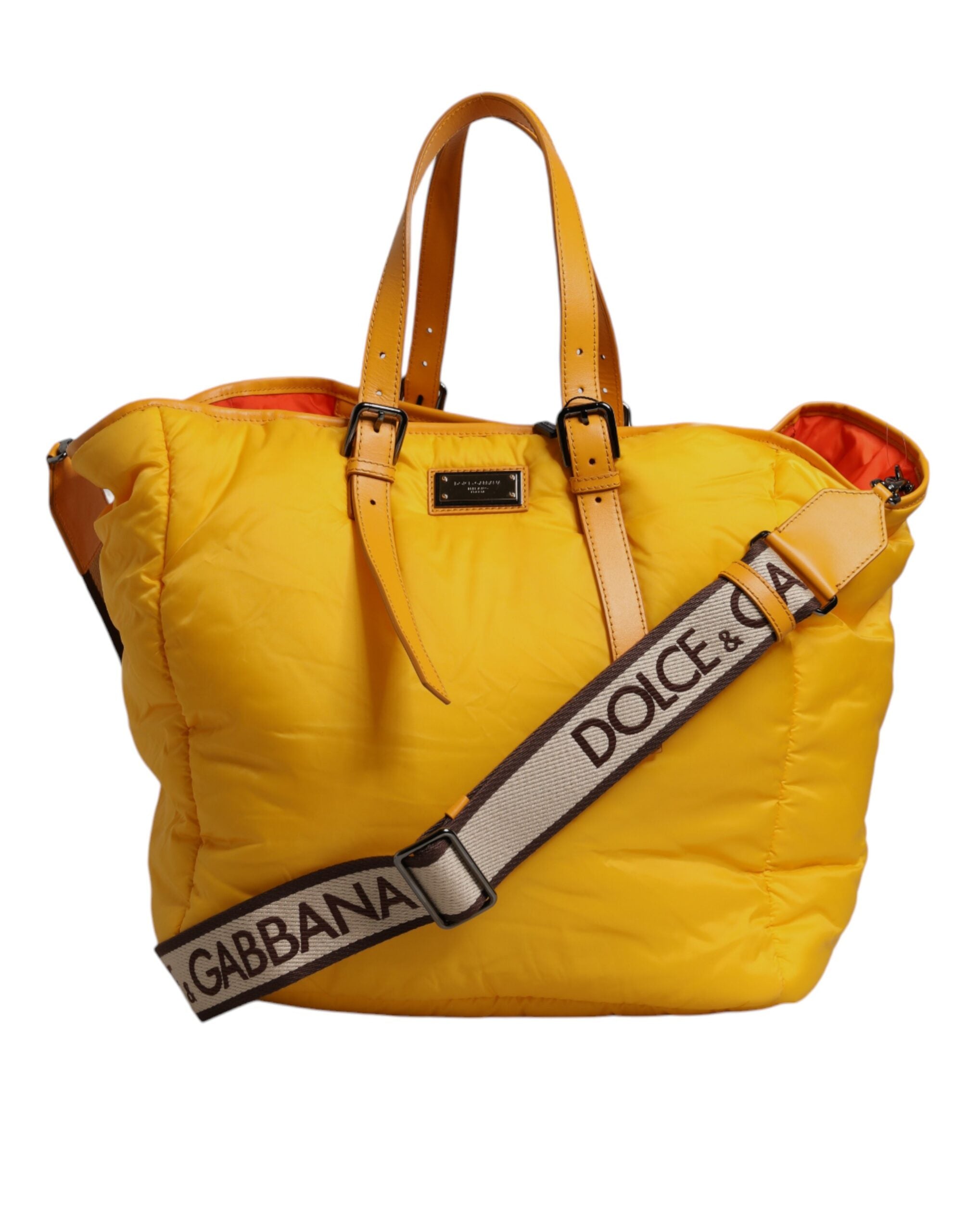 Dolce & Gabbana Yellow Orange Nylon Logo Plaque Hand Shoulder Tote Bag - ACCEXO