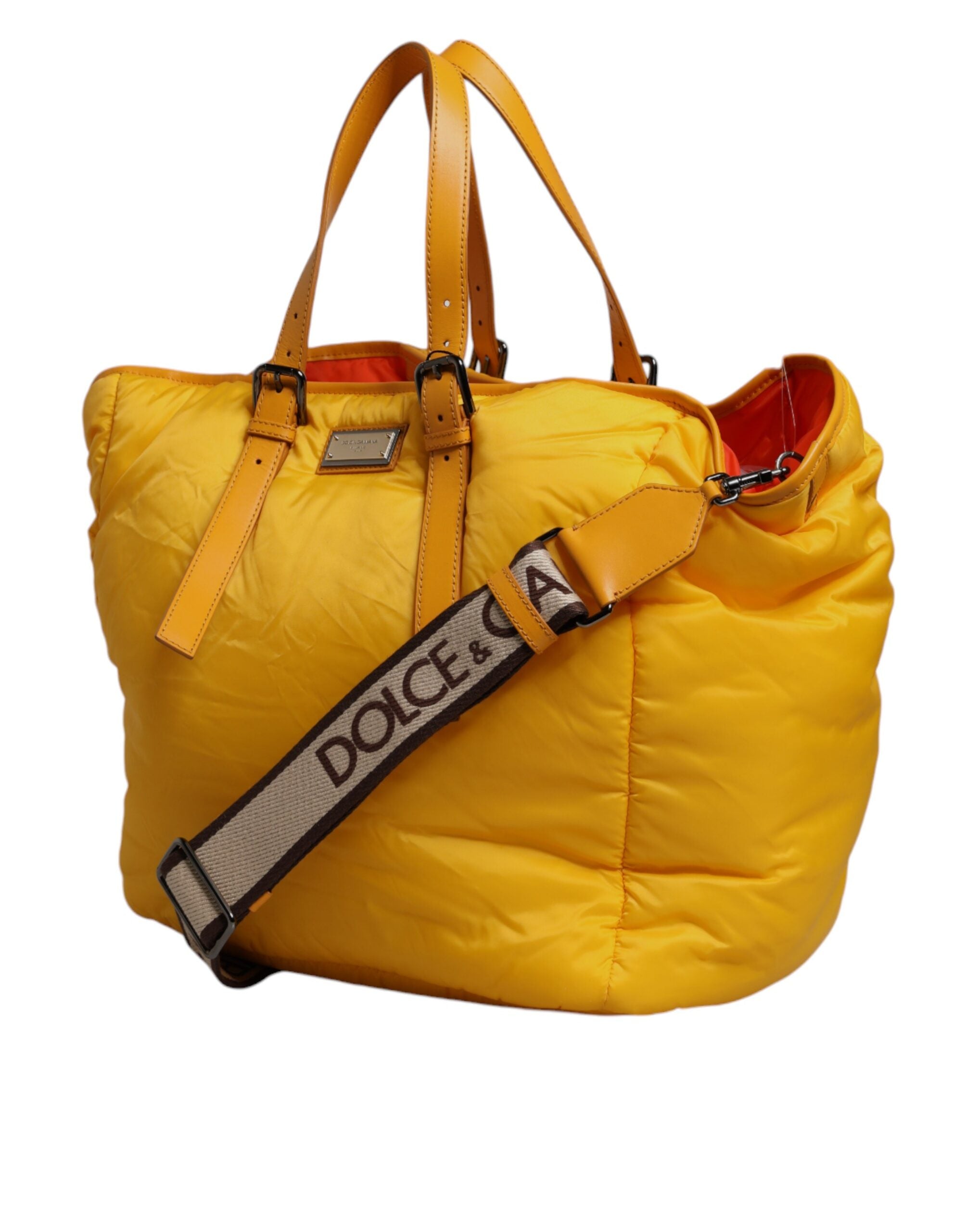 Dolce & Gabbana Yellow Orange Nylon Logo Plaque Hand Shoulder Tote Bag - ACCEXO