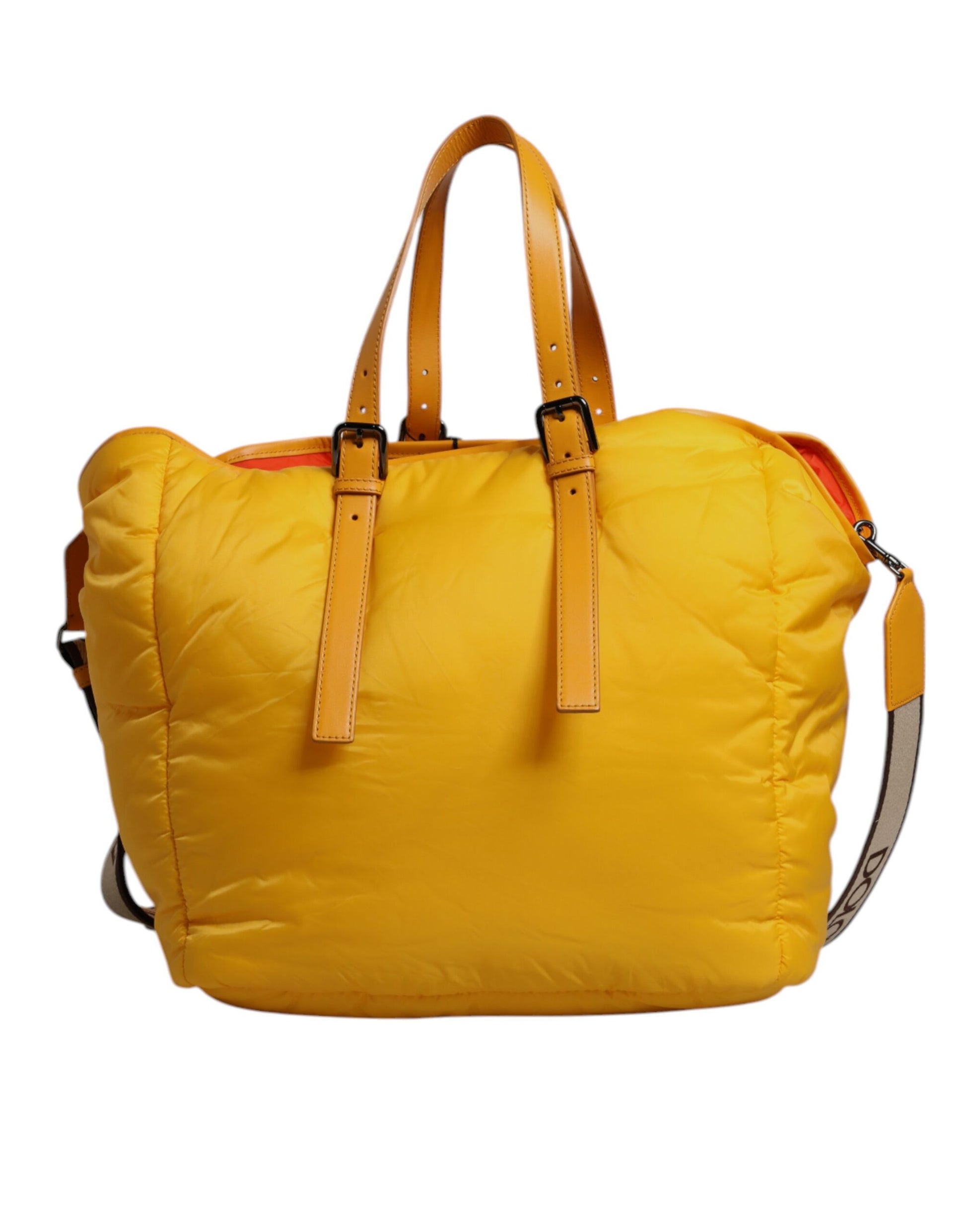 Dolce & Gabbana Yellow Orange Nylon Logo Plaque Hand Shoulder Tote Bag - ACCEXO