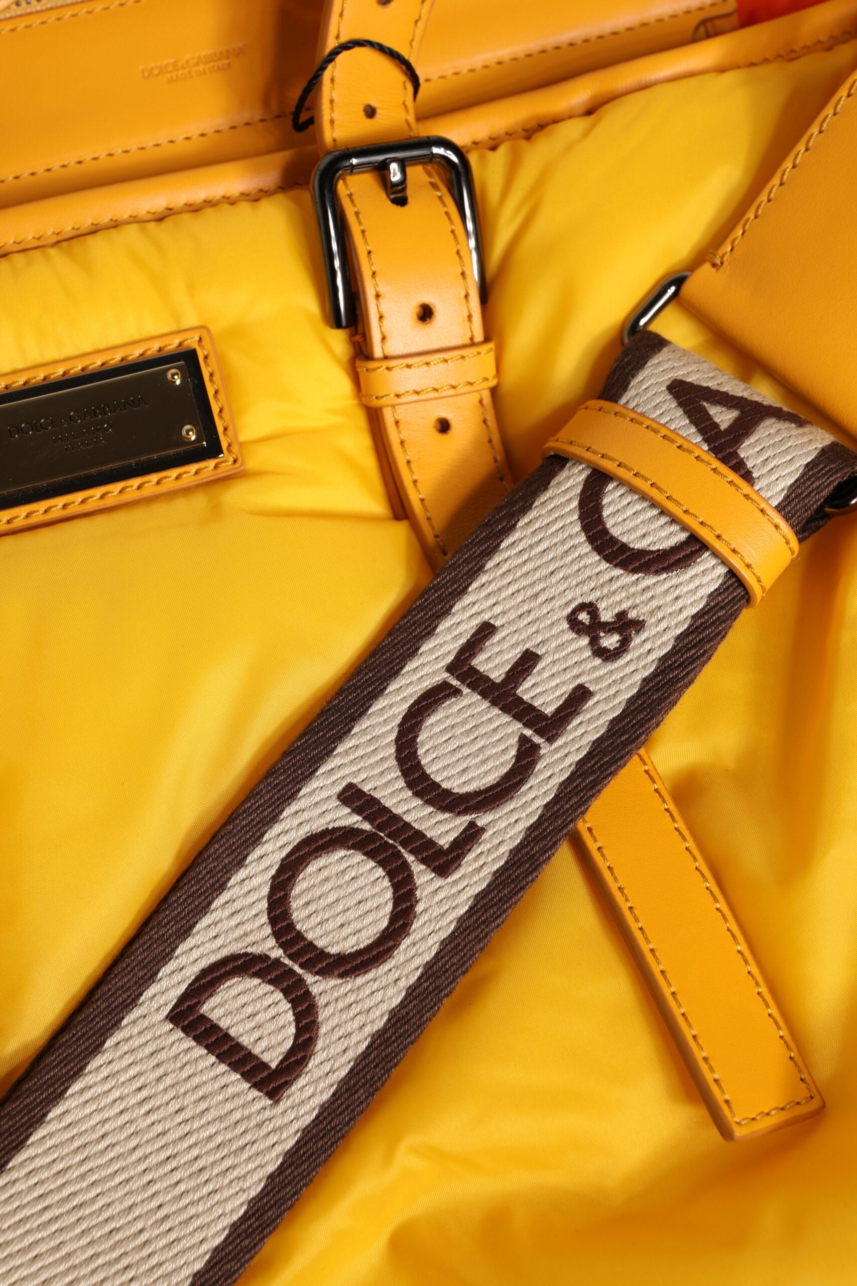 Dolce & Gabbana Yellow Orange Nylon Logo Plaque Hand Shoulder Tote Bag - ACCEXO