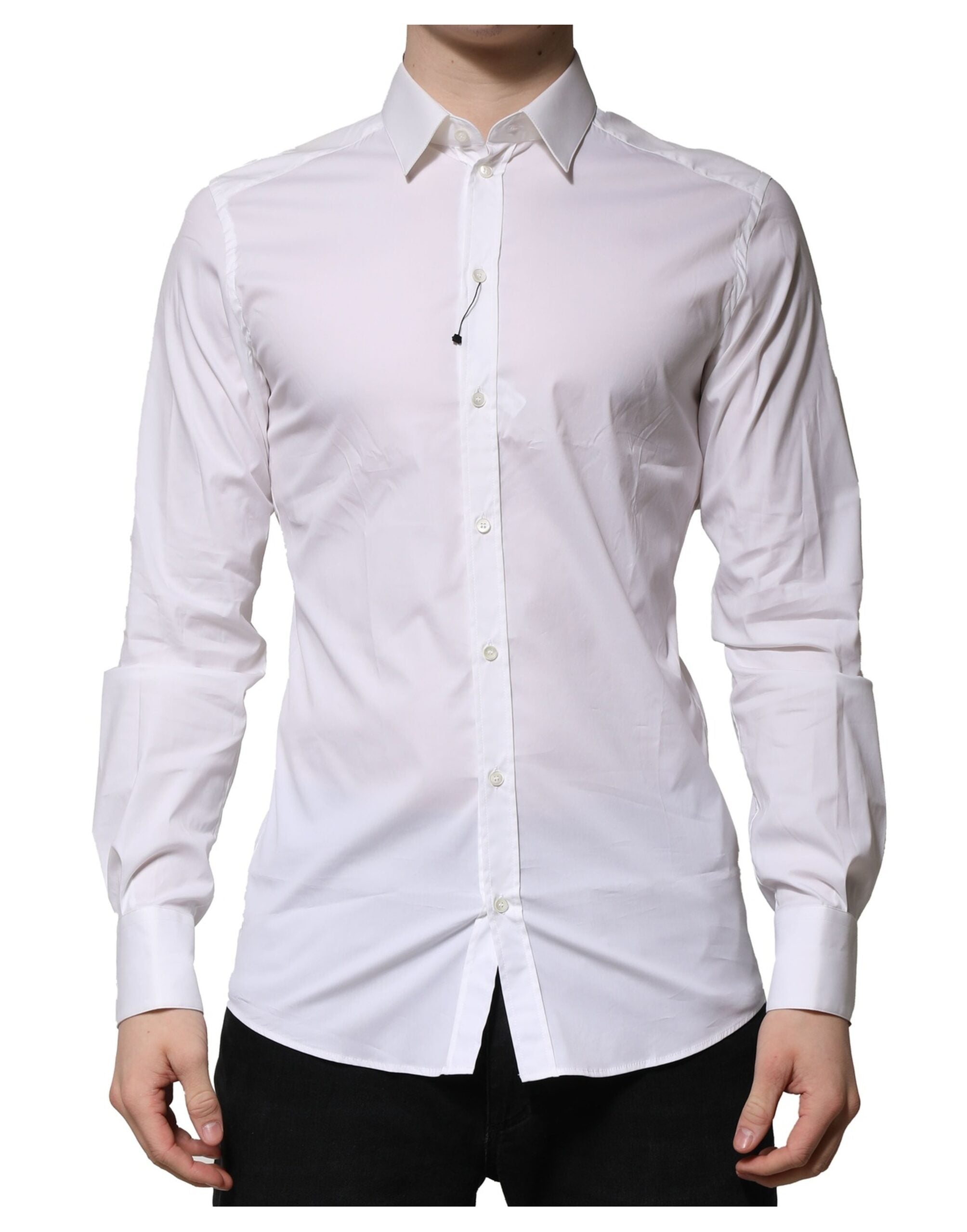 Dolce & Gabbana White Cotton GOLD Long Sleeves Formal Shirt - ACCEXO