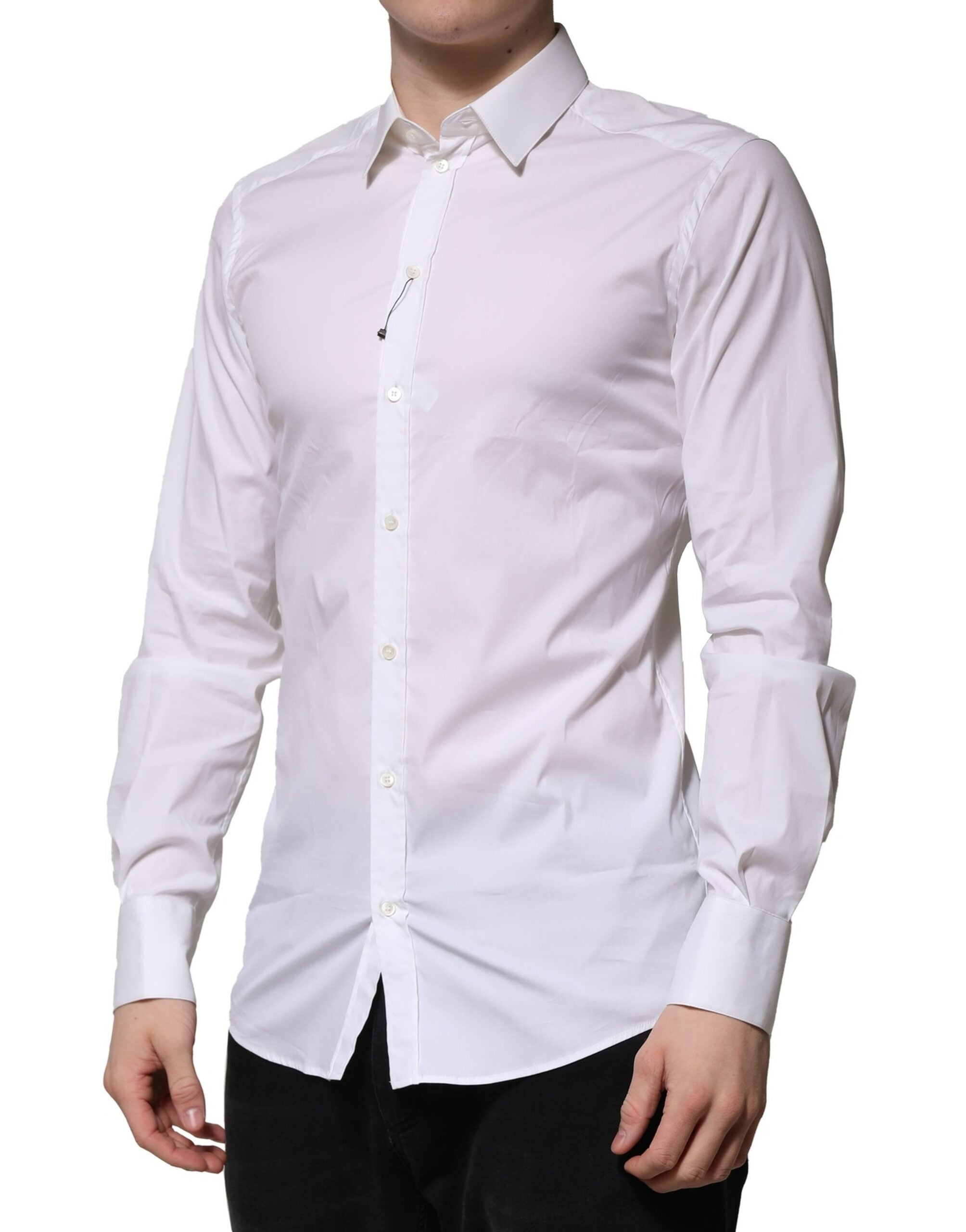 Dolce & Gabbana White Cotton GOLD Long Sleeves Formal Shirt - ACCEXO