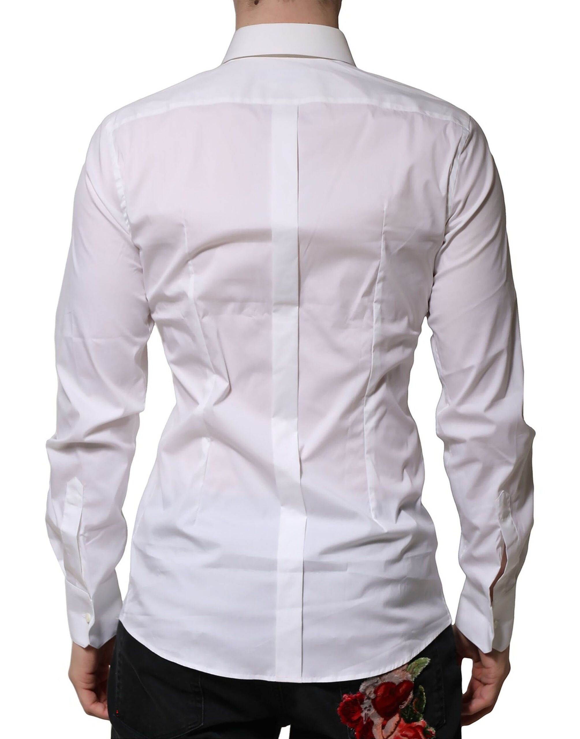 Dolce & Gabbana White Cotton GOLD Long Sleeves Formal Shirt - ACCEXO