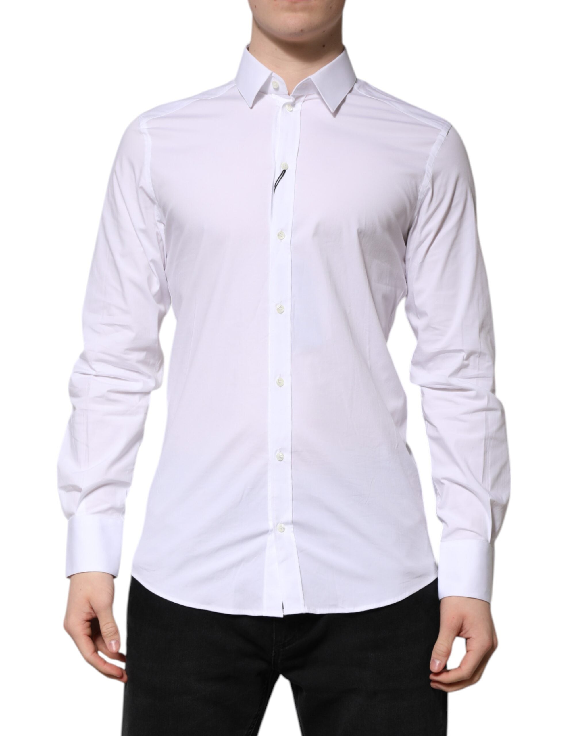 Dolce & Gabbana White Cotton GOLD Long Sleeves Formal Shirt - ACCEXO
