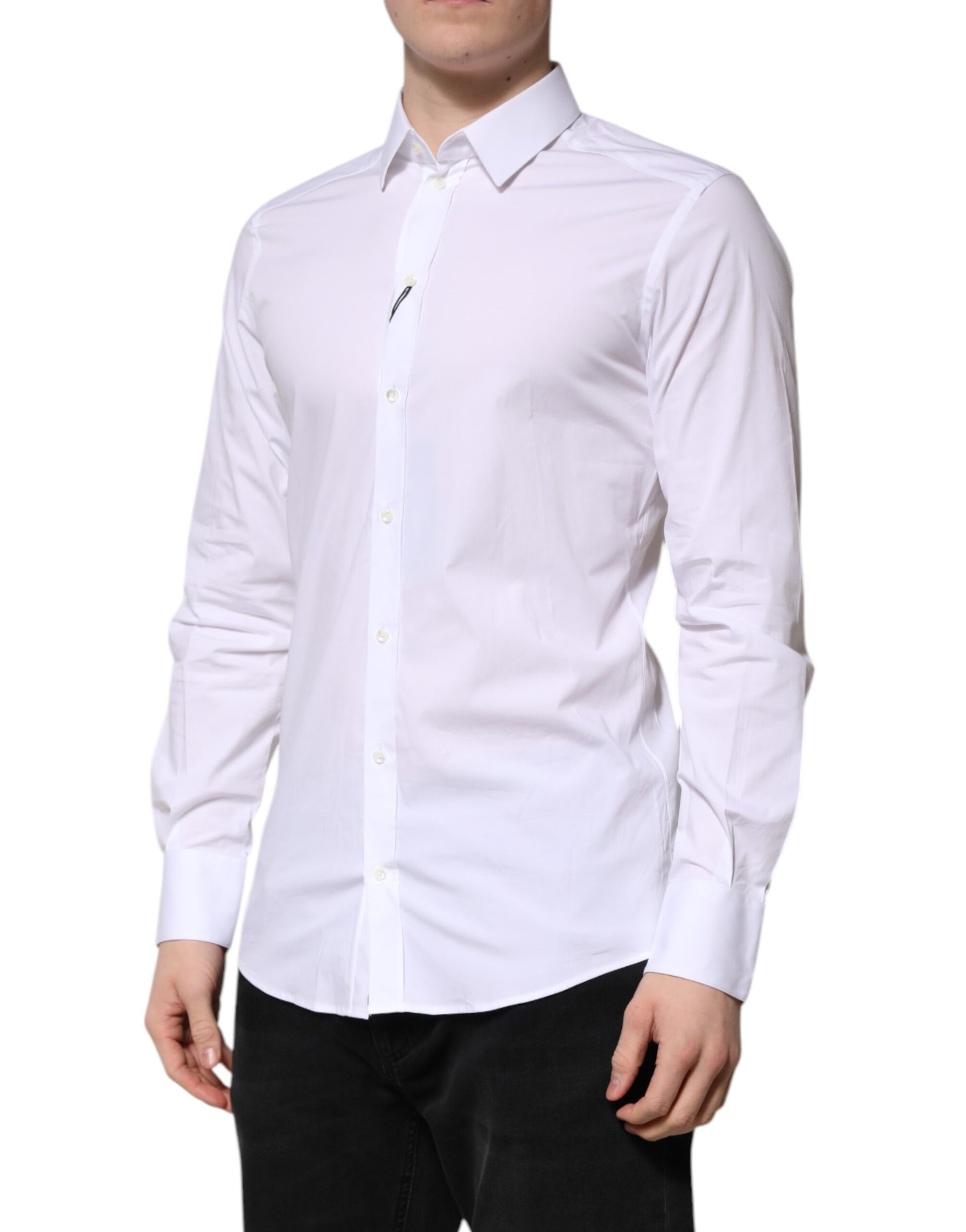 Dolce & Gabbana White Cotton GOLD Long Sleeves Formal Shirt - ACCEXO