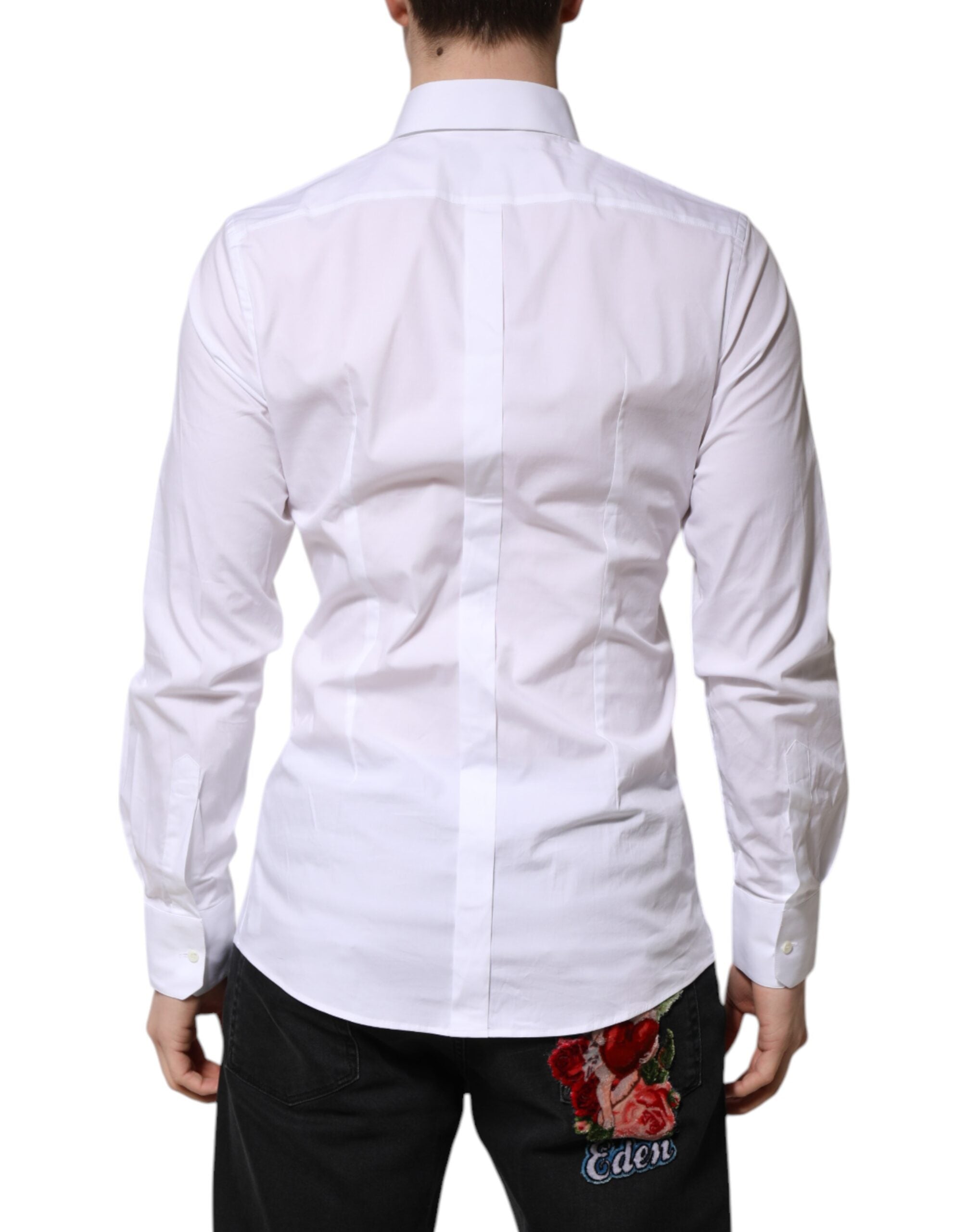 Dolce & Gabbana White Cotton GOLD Long Sleeves Formal Shirt - ACCEXO