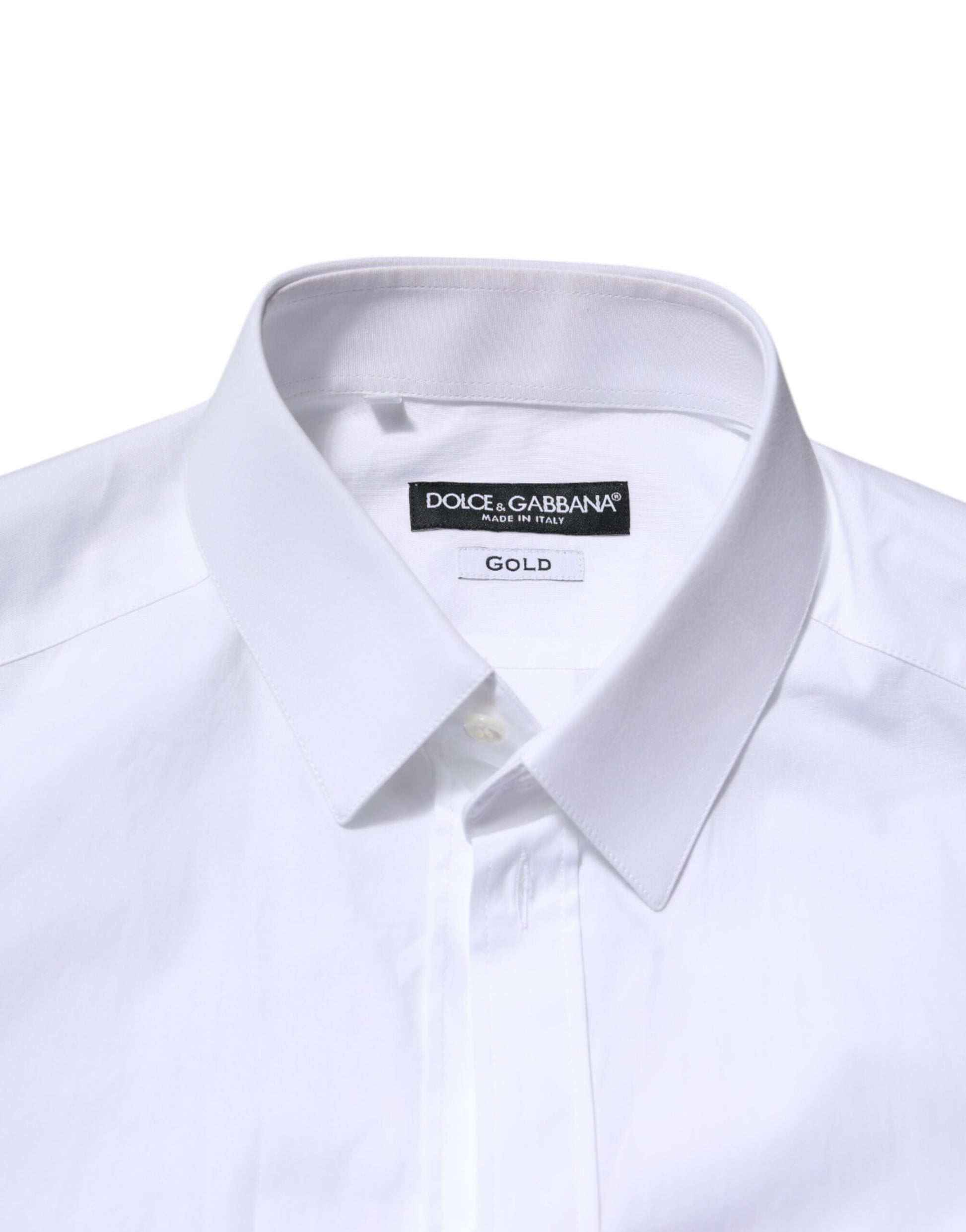 Dolce & Gabbana White Cotton GOLD Long Sleeves Formal Shirt - ACCEXO