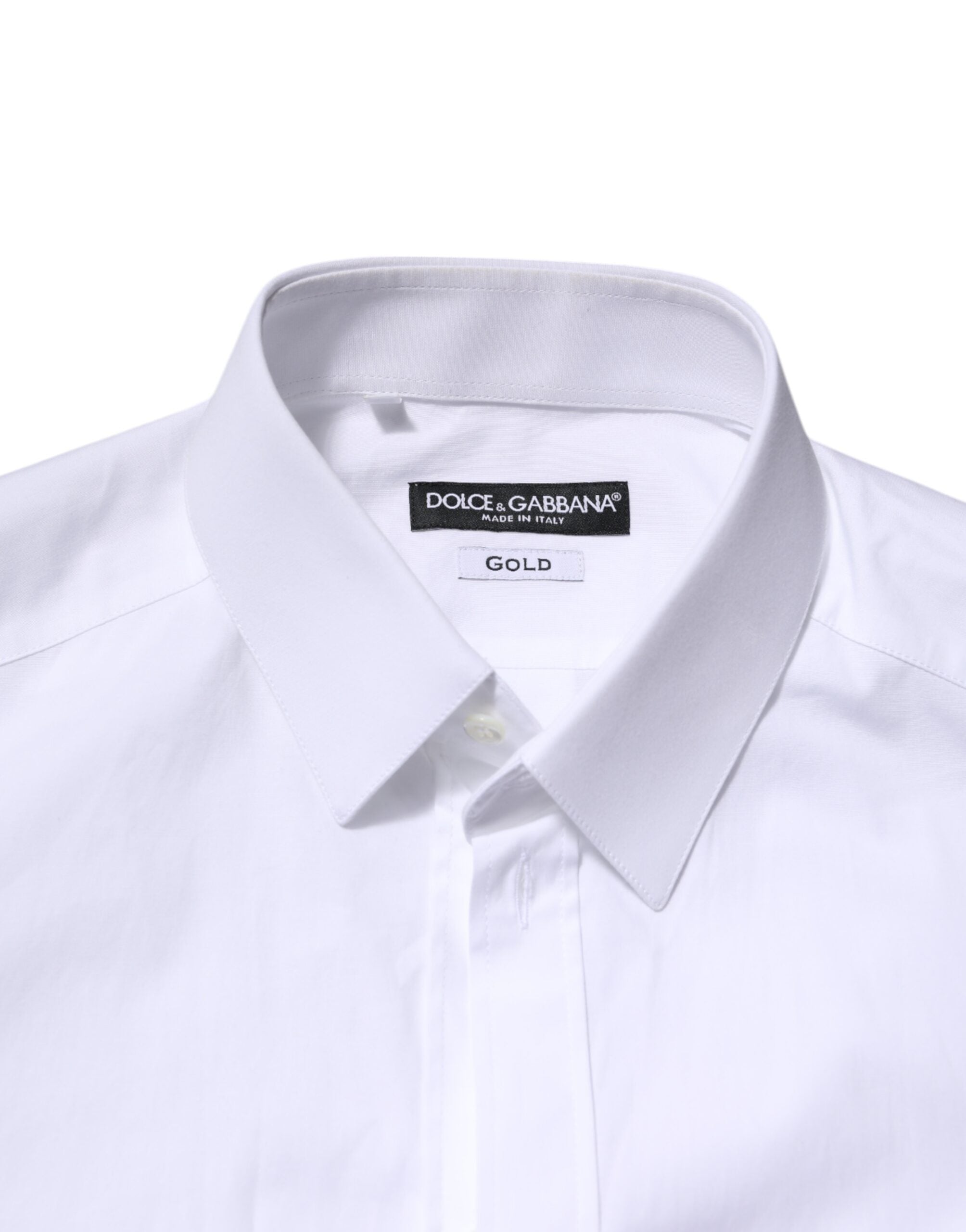 Dolce & Gabbana White Cotton GOLD Long Sleeves Formal Shirt - ACCEXO