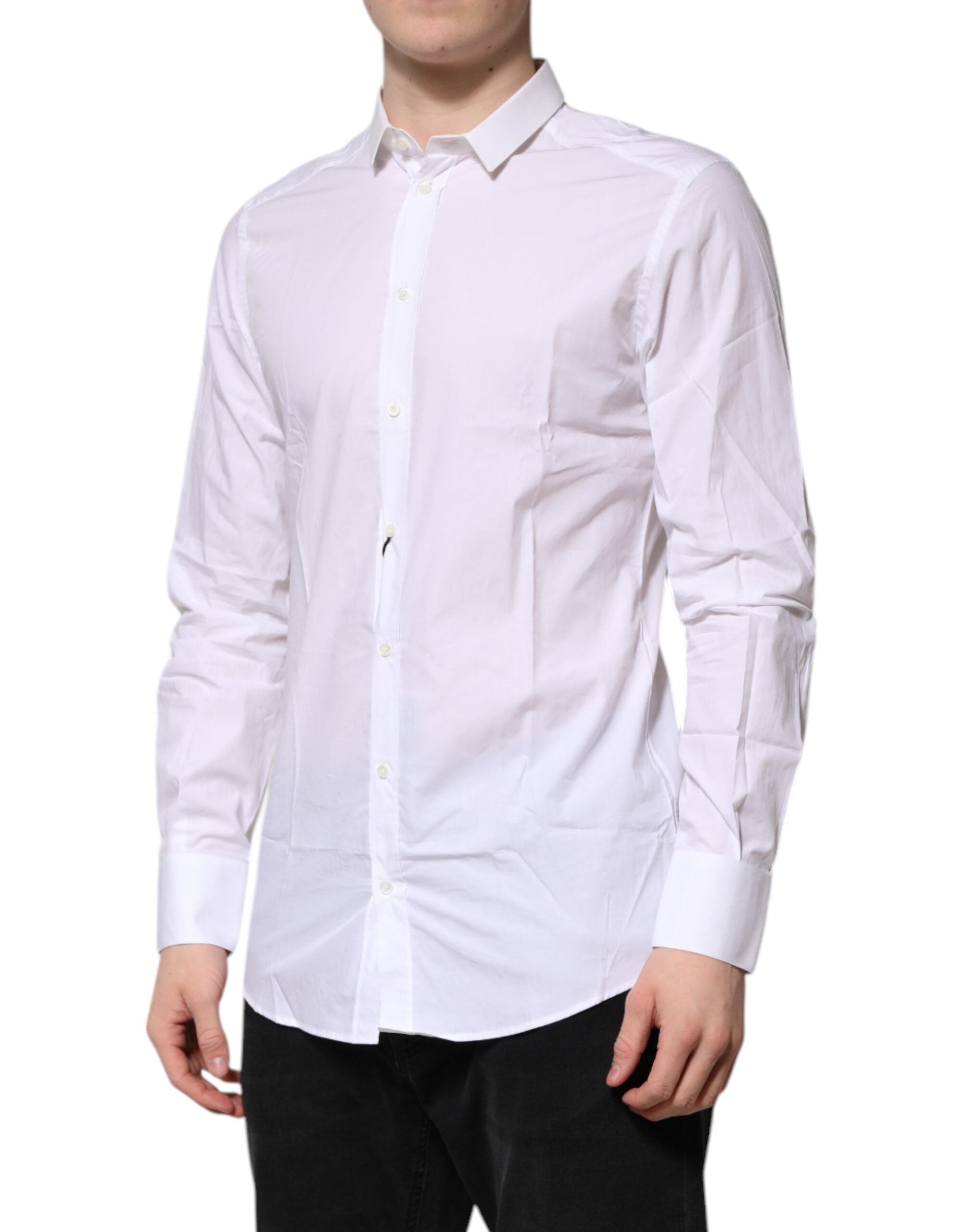 Dolce & Gabbana White Cotton GOLD Long Sleeves Formal Shirt - ACCEXO