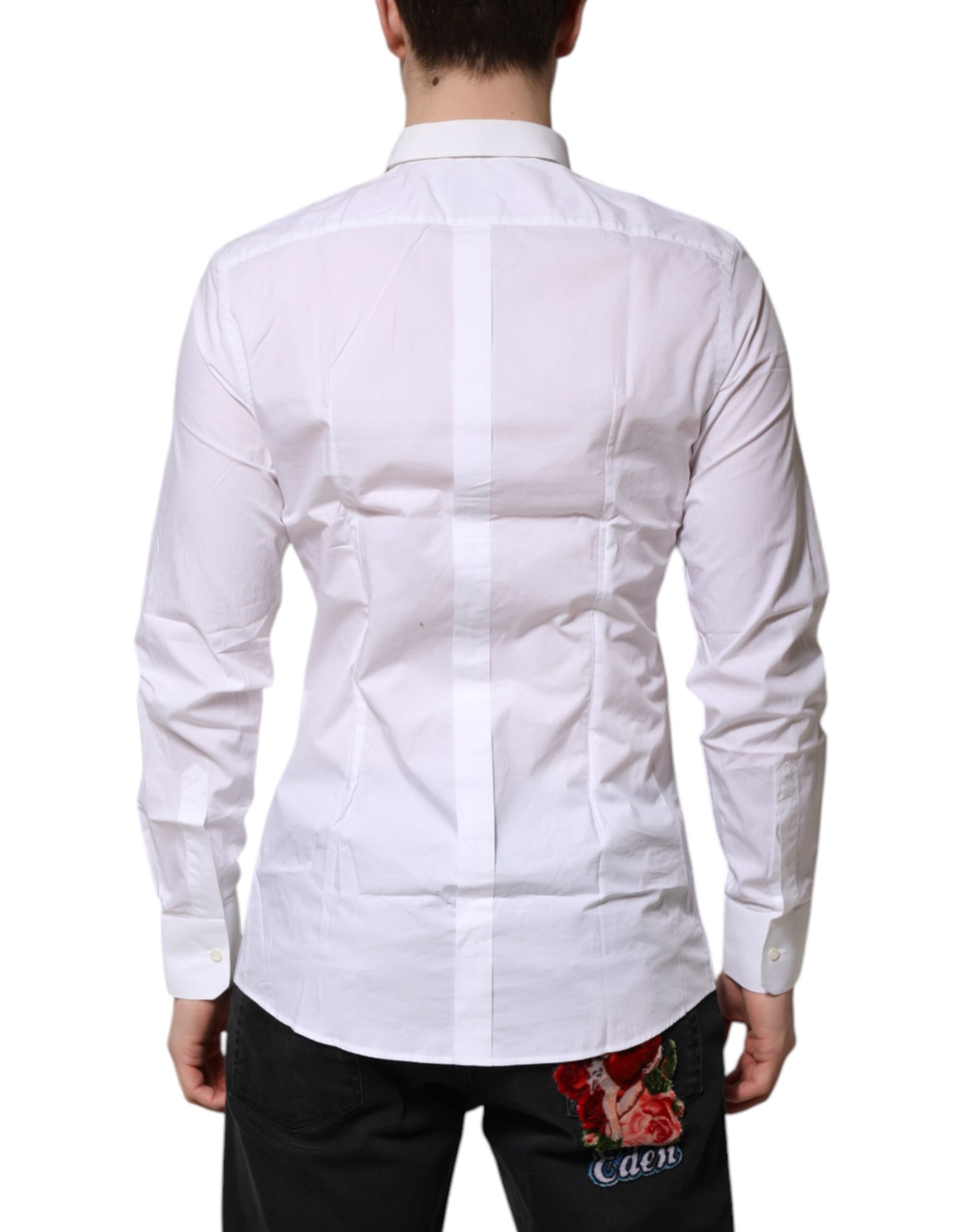 Dolce & Gabbana White Cotton GOLD Long Sleeves Formal Shirt - ACCEXO