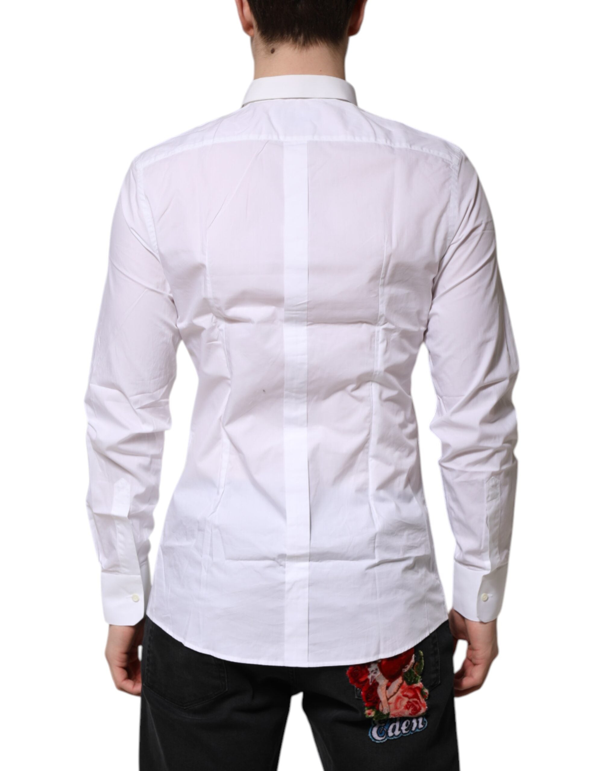 Dolce & Gabbana White Cotton GOLD Long Sleeves Formal Shirt - ACCEXO