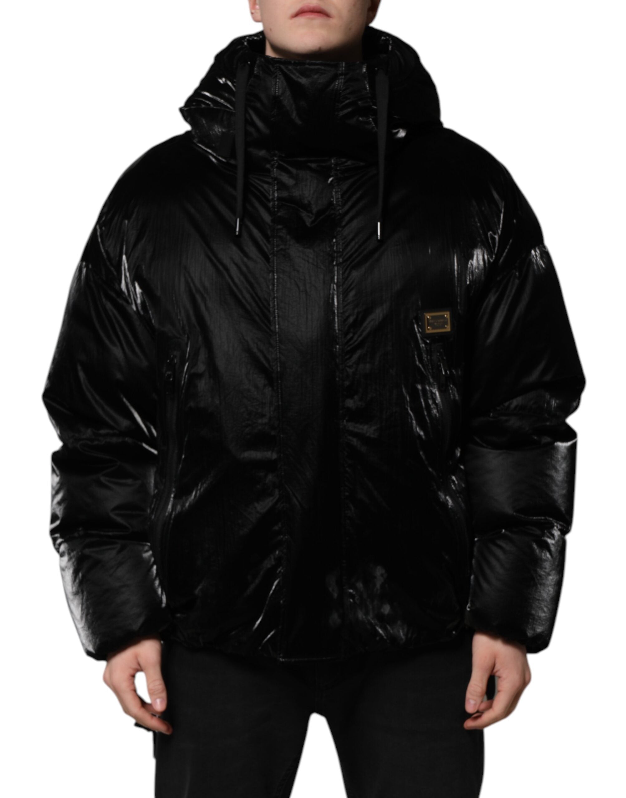 Dolce & Gabbana Black Logo Full Zip Hooded Quilted Jacket - ACCEXO