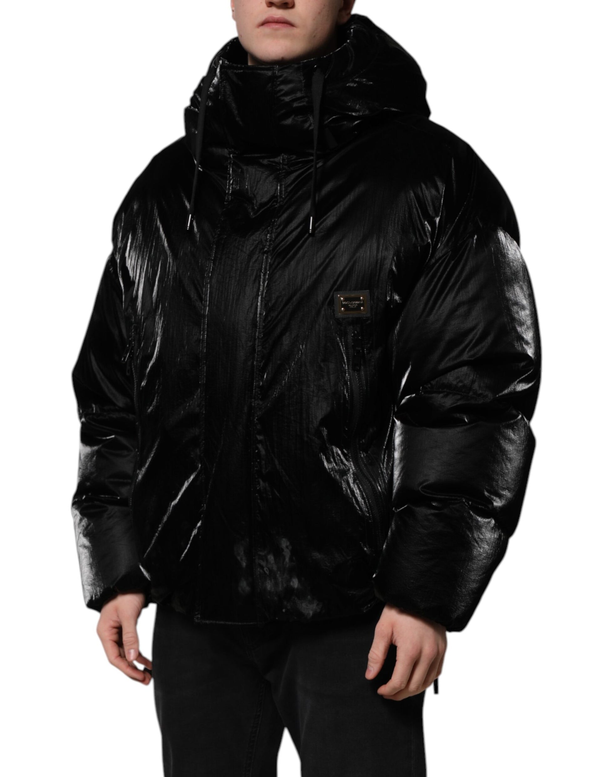 Dolce & Gabbana Black Logo Full Zip Hooded Quilted Jacket - ACCEXO
