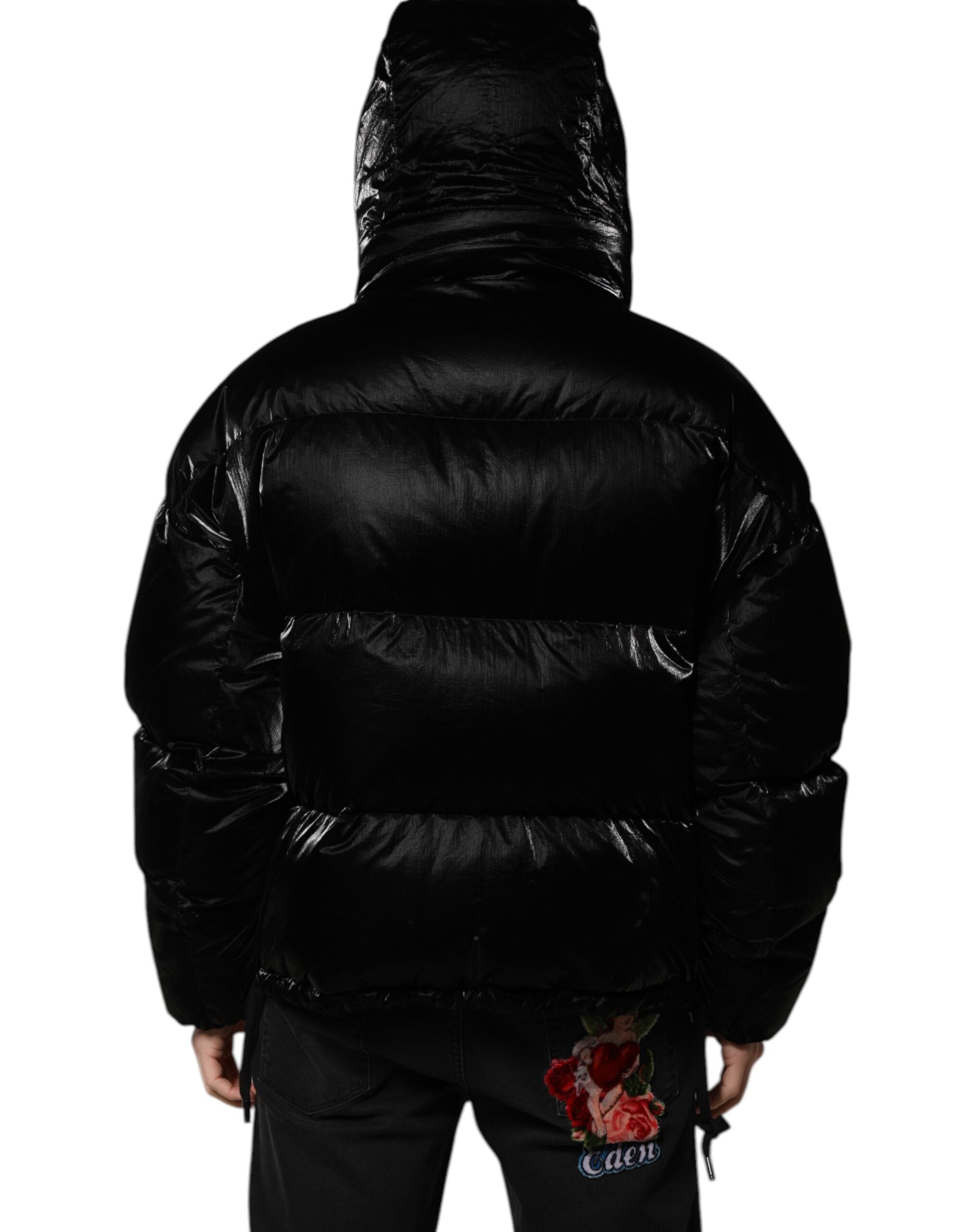 Dolce & Gabbana Black Logo Full Zip Hooded Quilted Jacket - ACCEXO