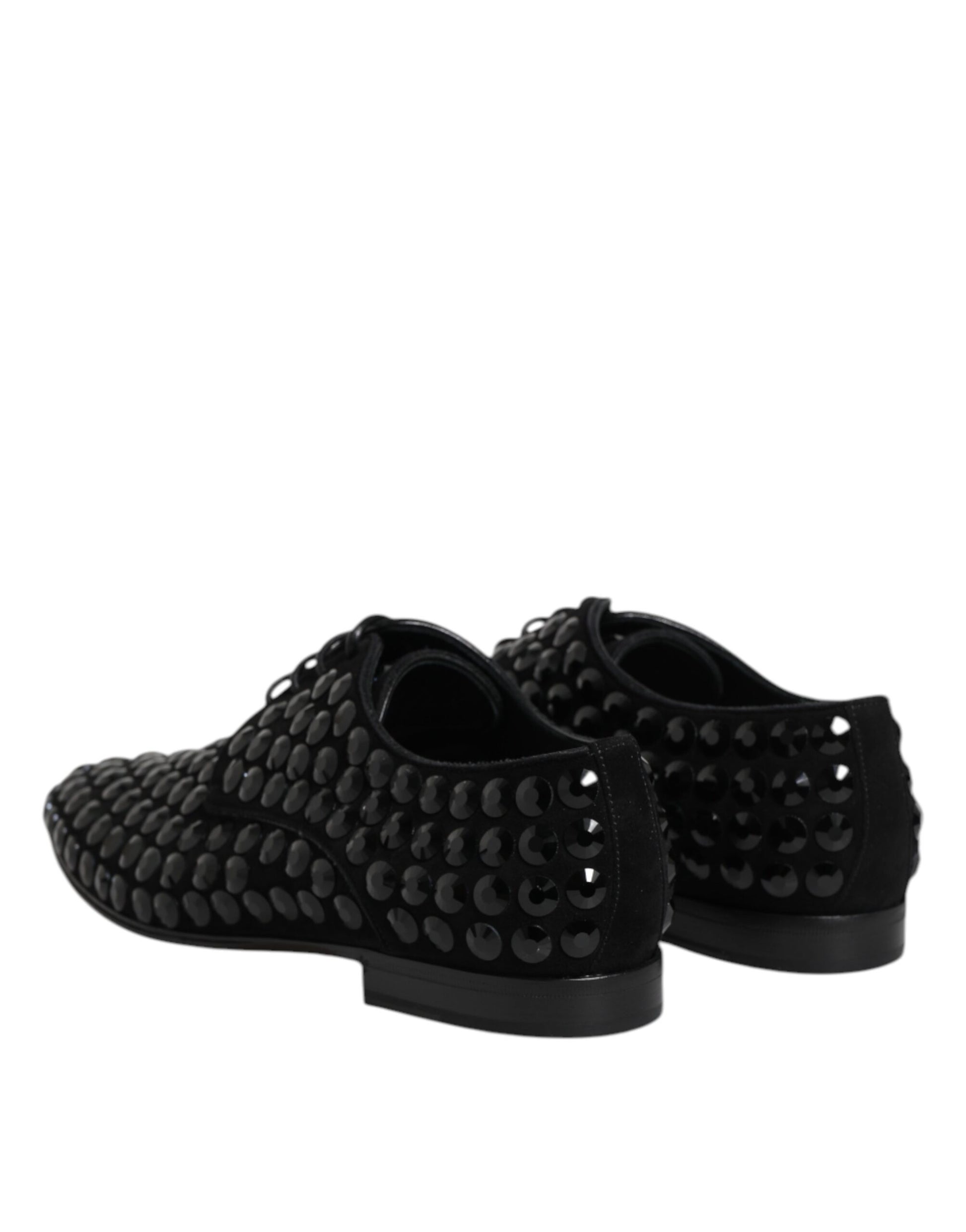 Dolce & Gabbana Black Suede Strass Derby Formal Shoes - ACCEXO