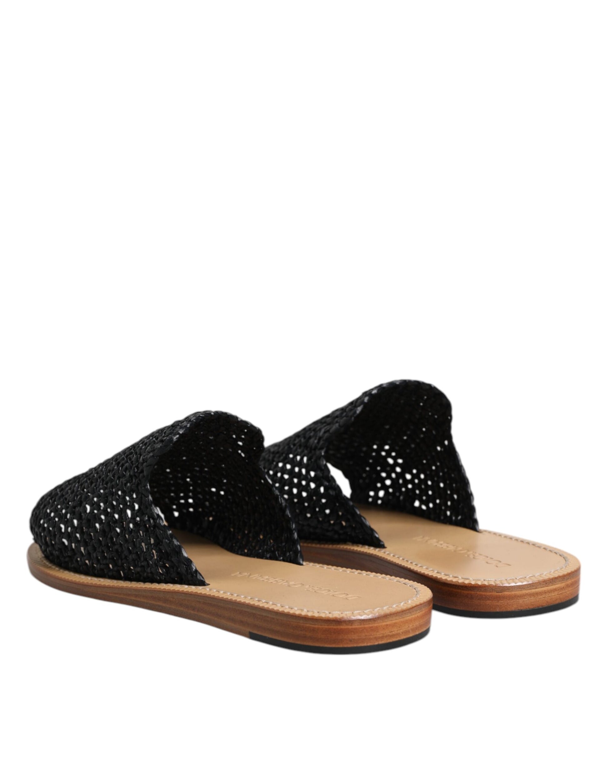 Dolce & Gabbana Black Monochrome Braided Raffia Slides Shoes - ACCEXO