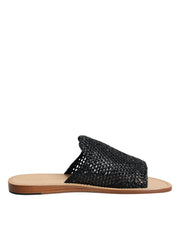 Dolce & Gabbana Black Monochrome Braided Raffia Slides Shoes - ACCEXO