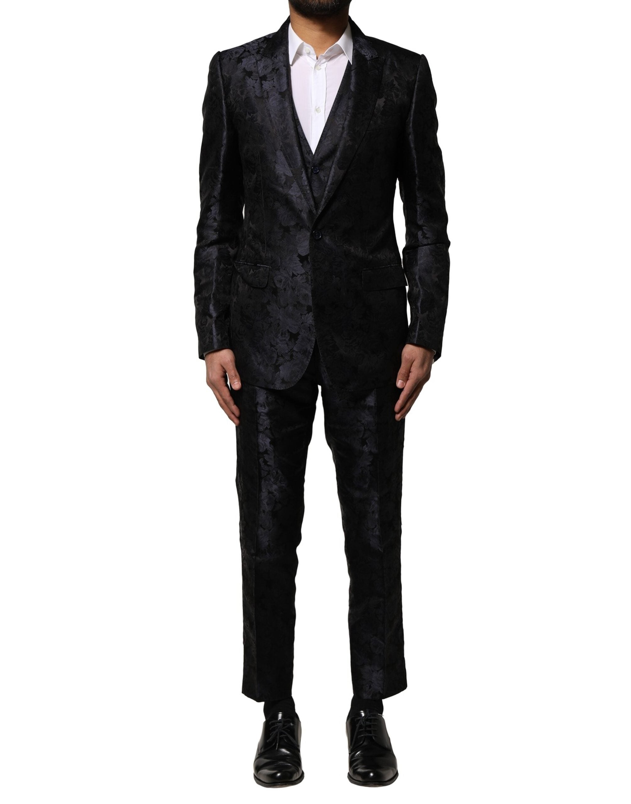 Dolce & Gabbana Black Jacquard 3 Piece Single Breasted Suit - ACCEXO
