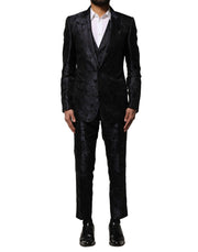 Dolce & Gabbana Black Jacquard 3 Piece Single Breasted Suit - ACCEXO
