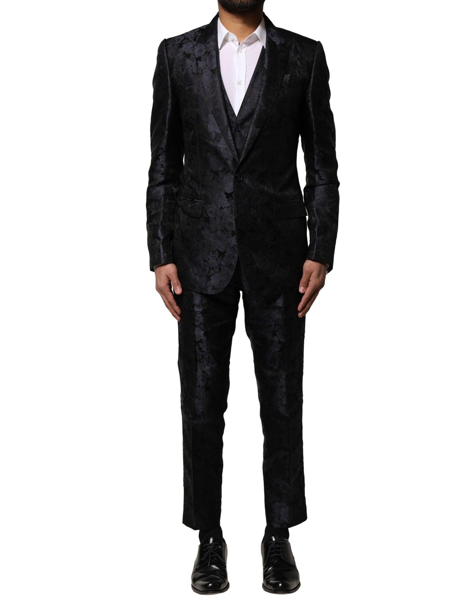 Dolce & Gabbana Black Jacquard 3 Piece Single Breasted Suit - ACCEXO