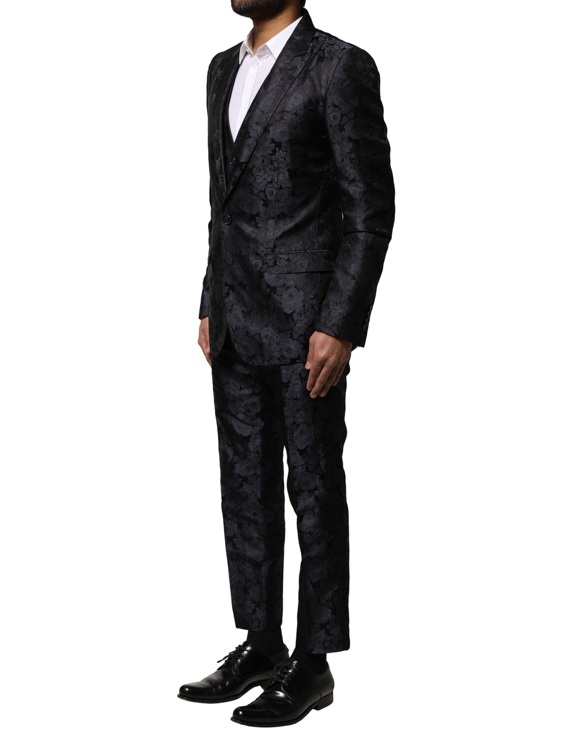 Dolce & Gabbana Black Jacquard 3 Piece Single Breasted Suit - ACCEXO