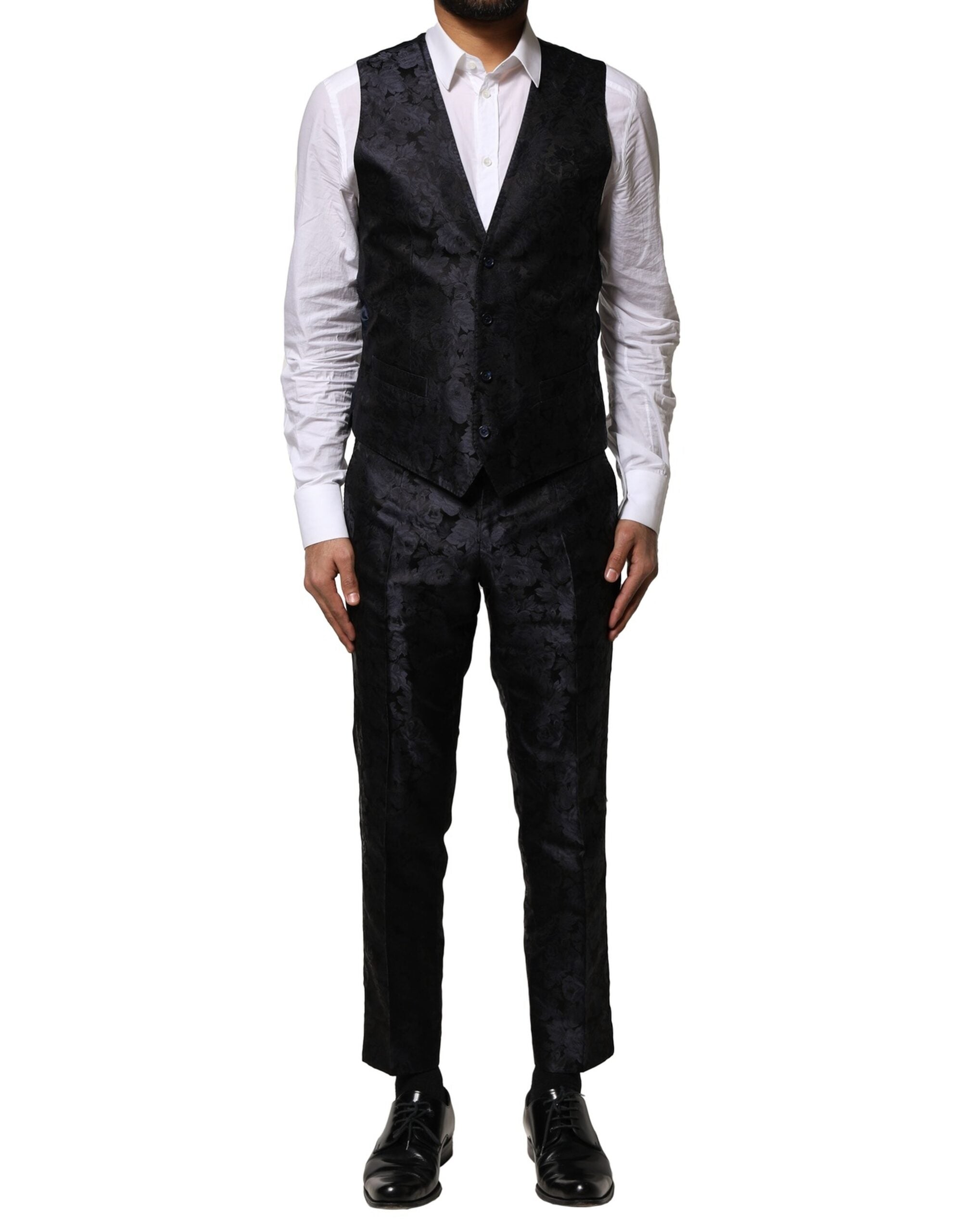 Dolce & Gabbana Black Jacquard 3 Piece Single Breasted Suit - ACCEXO