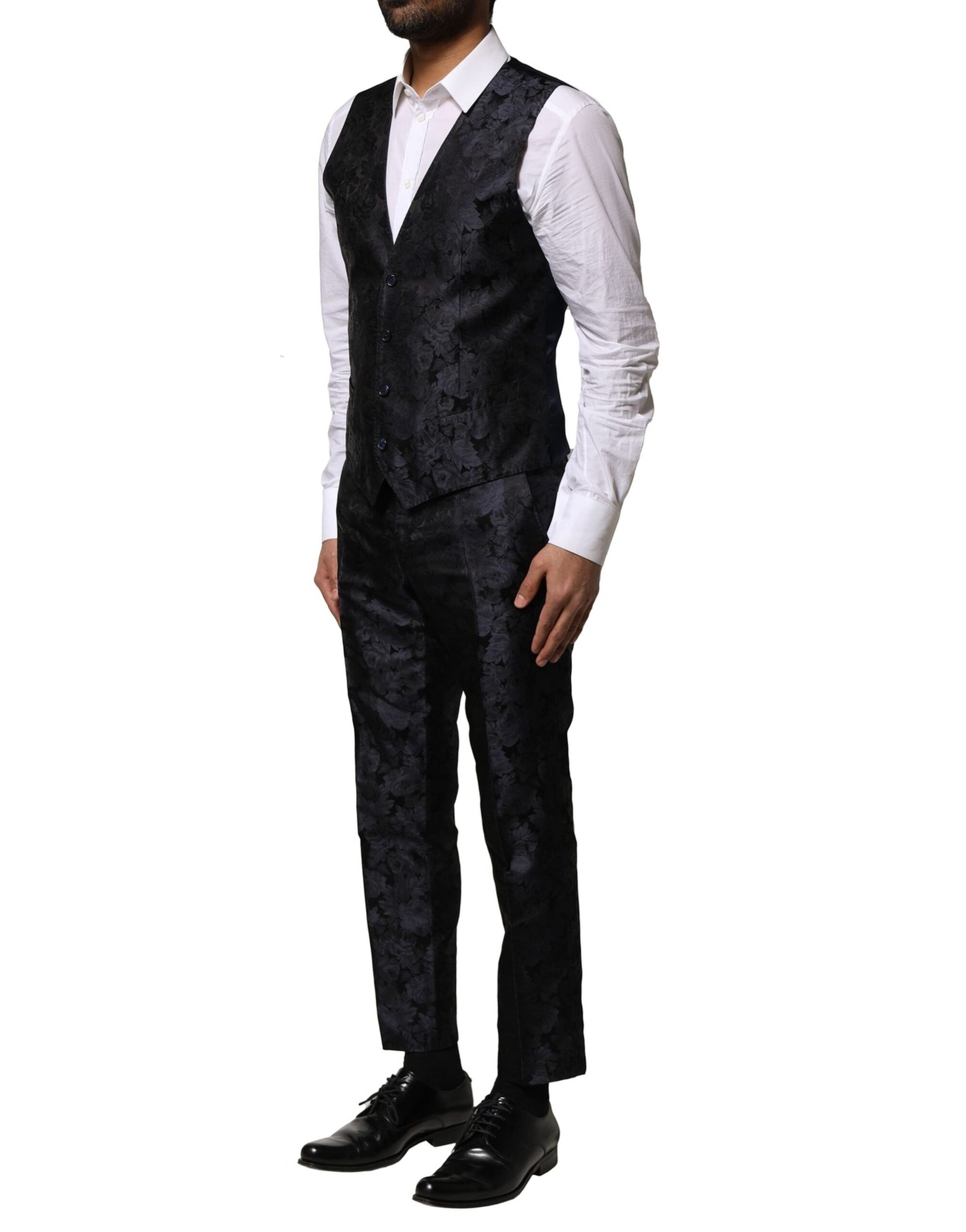 Dolce & Gabbana Black Jacquard 3 Piece Single Breasted Suit - ACCEXO