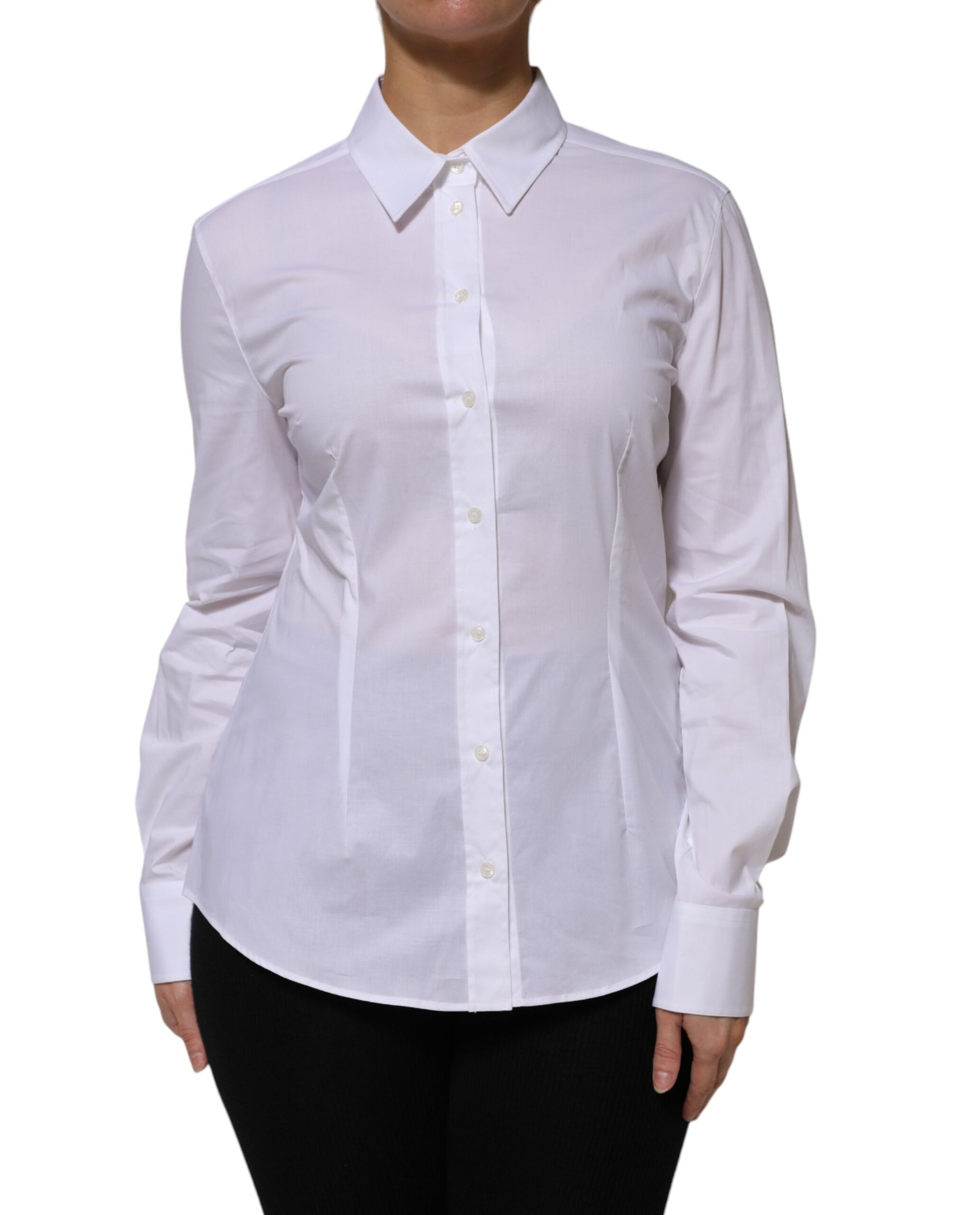 Dolce & Gabbana White Cotton Collared Long Sleeves Shirt Top - ACCEXO