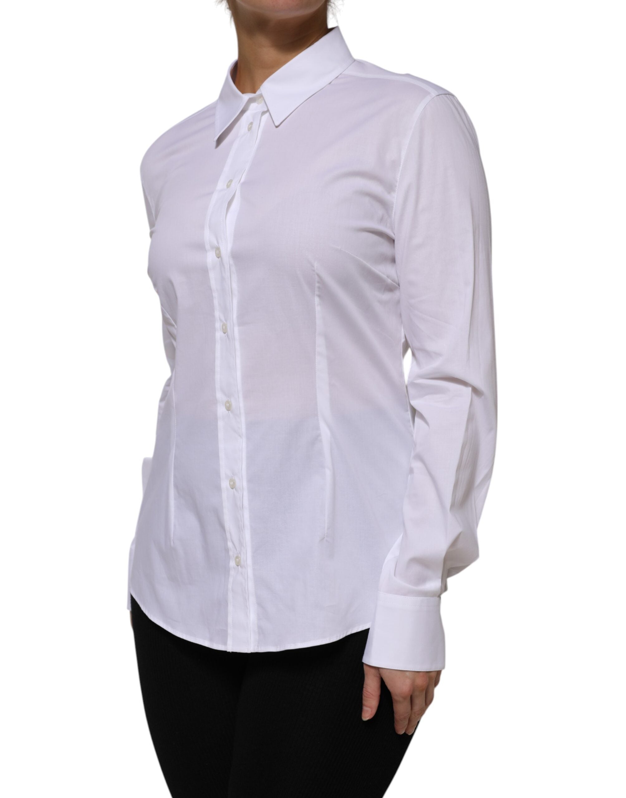 Dolce & Gabbana White Cotton Collared Long Sleeves Shirt Top - ACCEXO