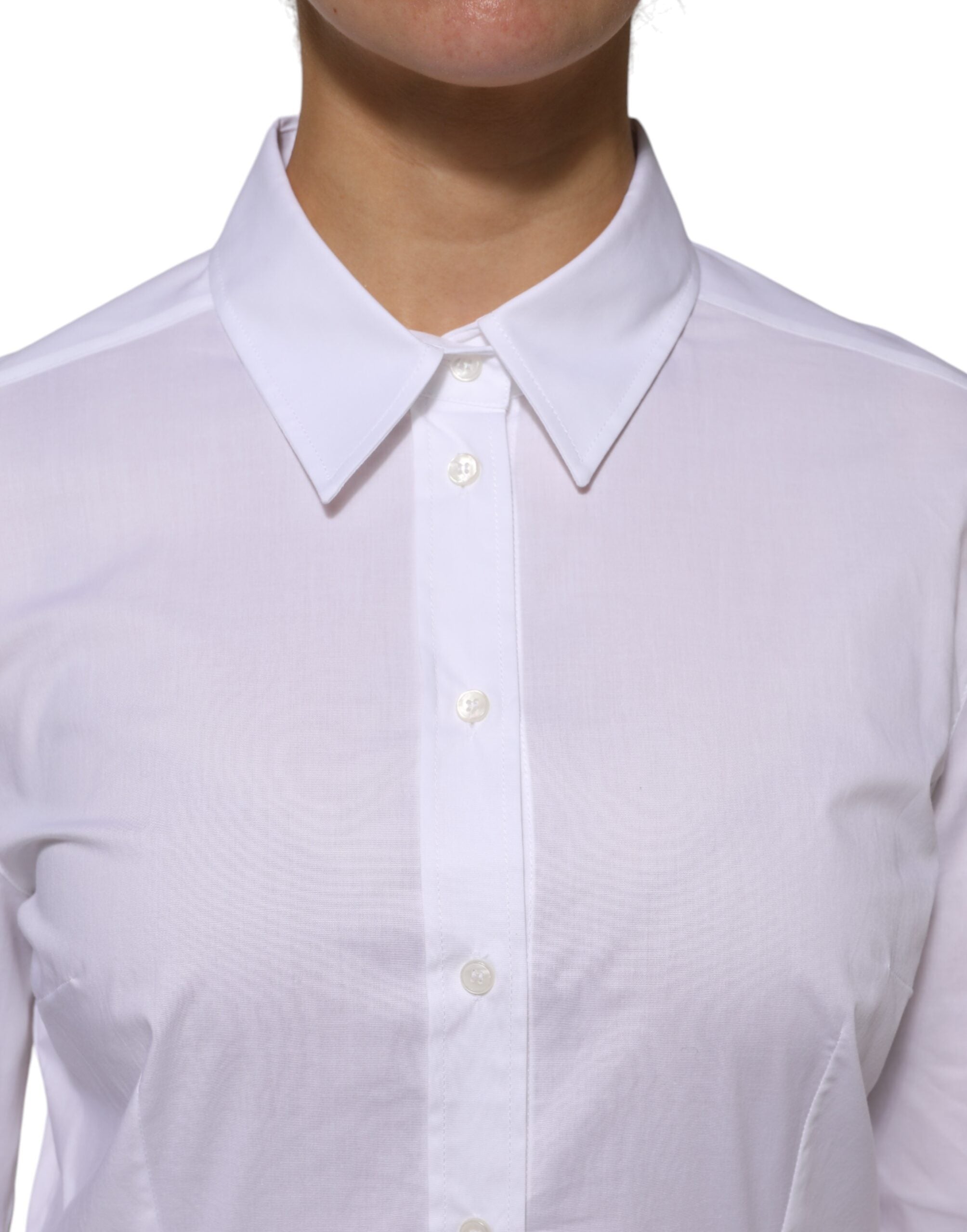 Dolce & Gabbana White Cotton Collared Long Sleeves Shirt Top - ACCEXO