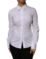 Dolce & Gabbana White Cotton Collared Long Sleeves Shirt Top - ACCEXO