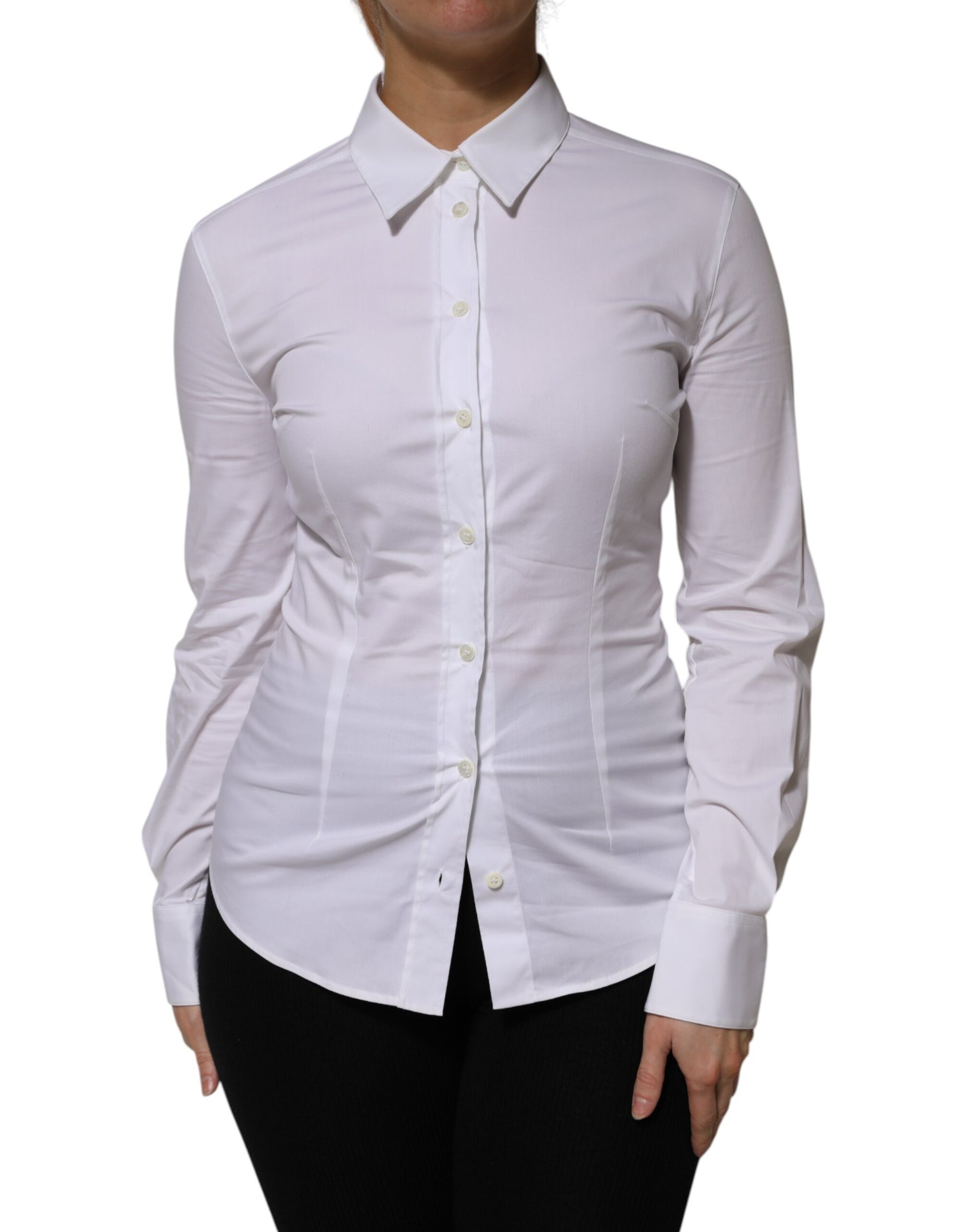 Dolce & Gabbana White Cotton Collared Long Sleeves Shirt Top - ACCEXO