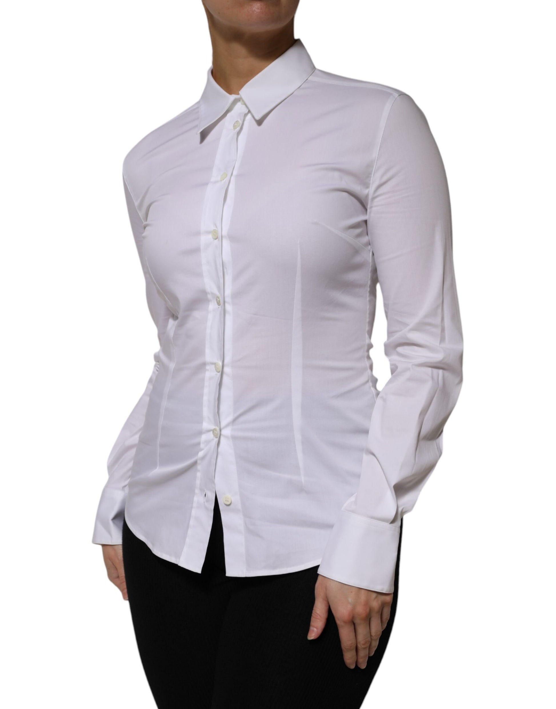 Dolce & Gabbana White Cotton Collared Long Sleeves Shirt Top - ACCEXO