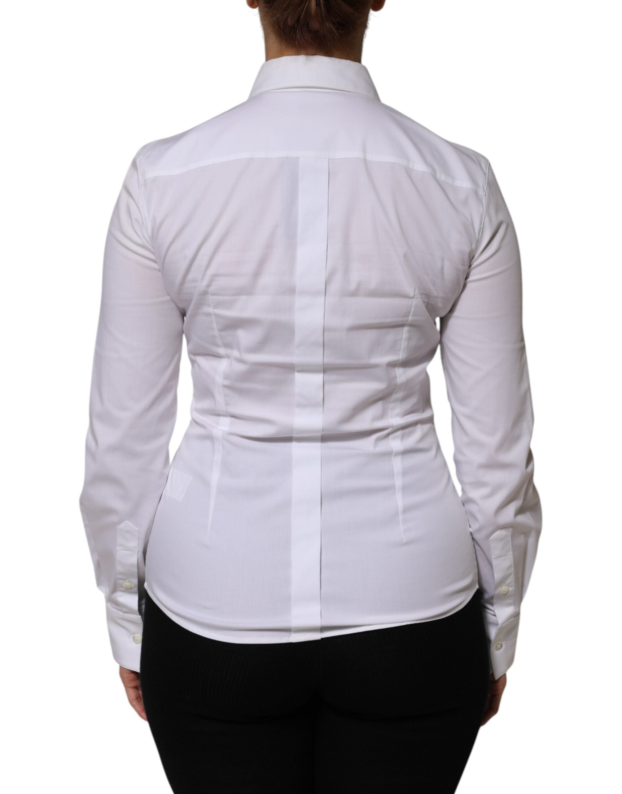 Dolce & Gabbana White Cotton Collared Long Sleeves Shirt Top - ACCEXO