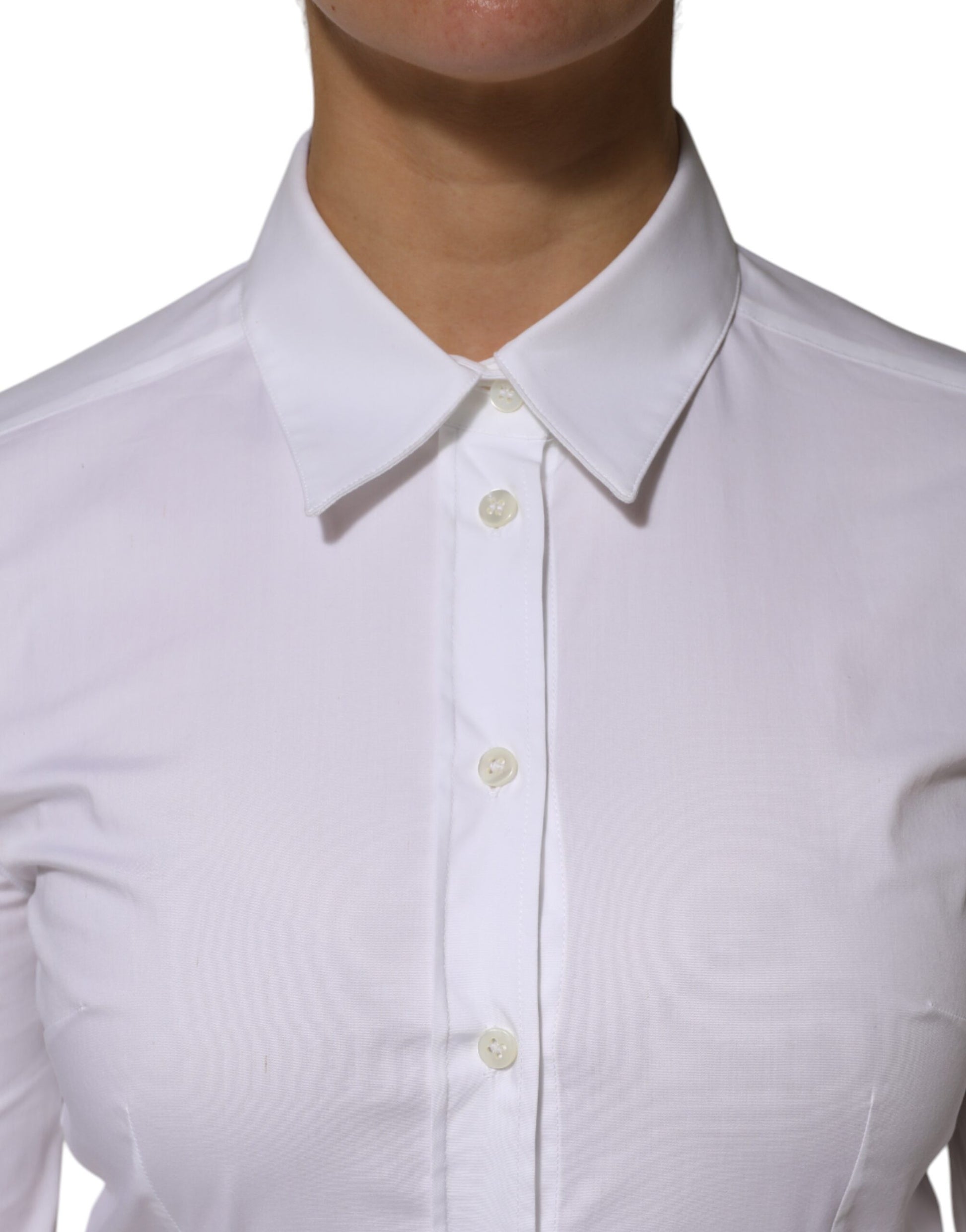 Dolce & Gabbana White Cotton Collared Long Sleeves Shirt Top - ACCEXO