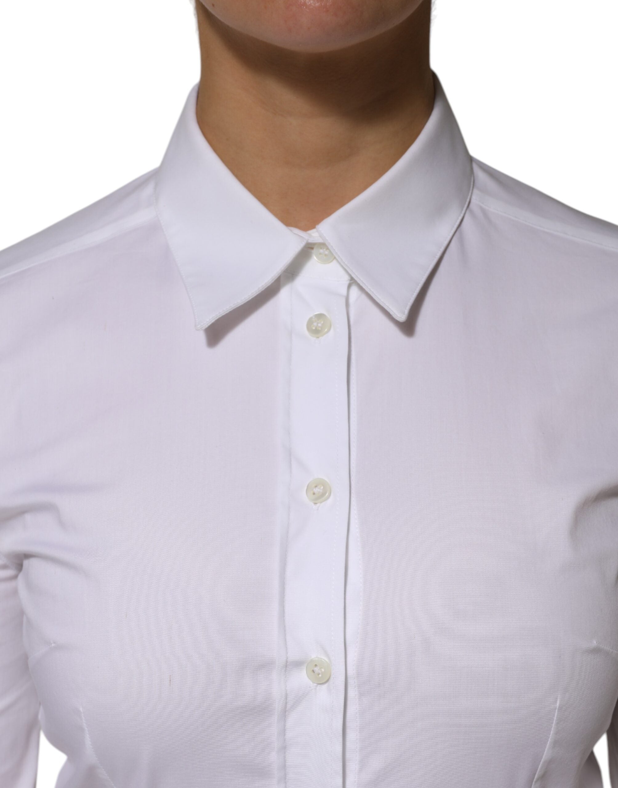 Dolce & Gabbana White Cotton Collared Long Sleeves Shirt Top - ACCEXO