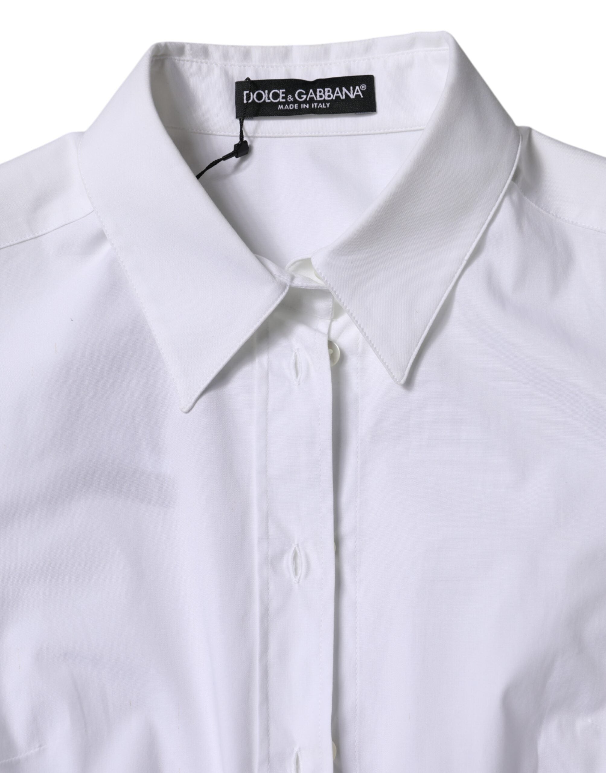 Dolce & Gabbana White Cotton Collared Long Sleeves Shirt Top - ACCEXO