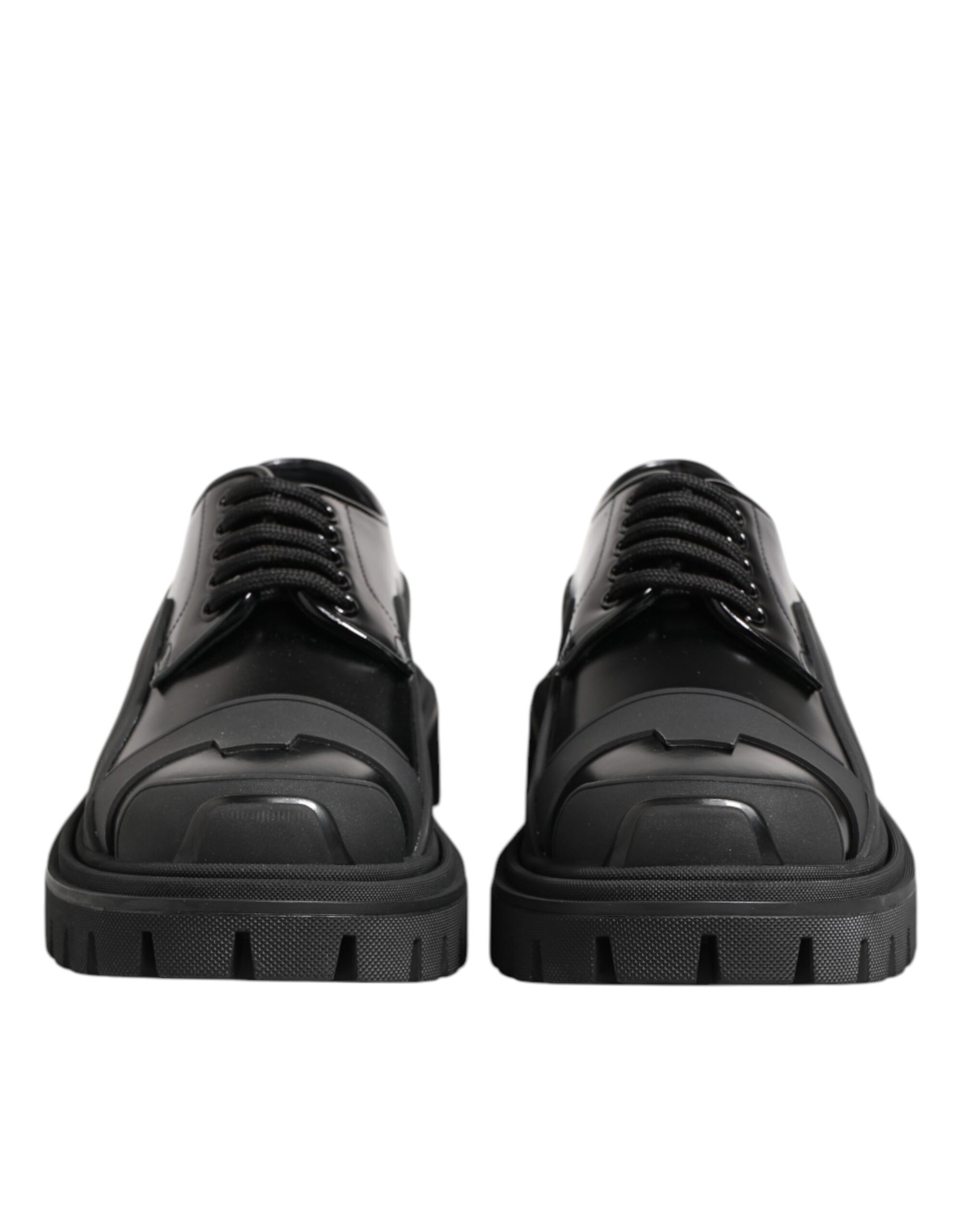 Dolce & Gabbana Black Patent Leather Trekking Derby Shoes - ACCEXO