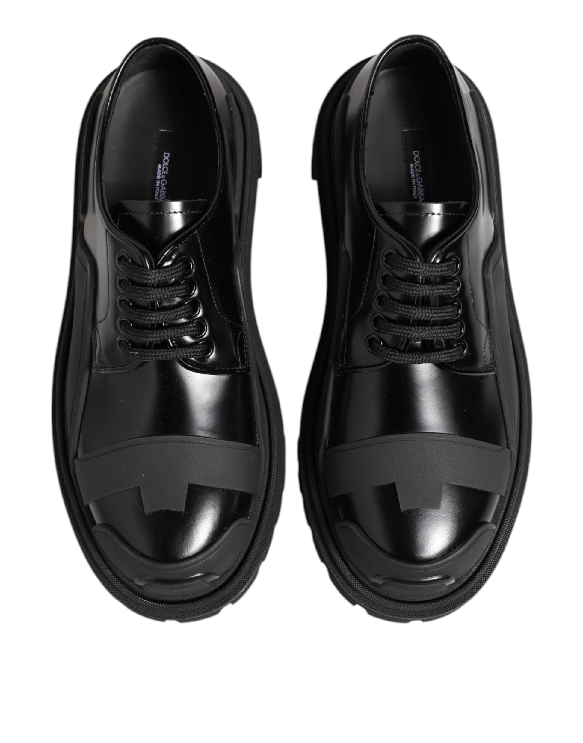 Dolce & Gabbana Black Patent Leather Trekking Derby Shoes - ACCEXO