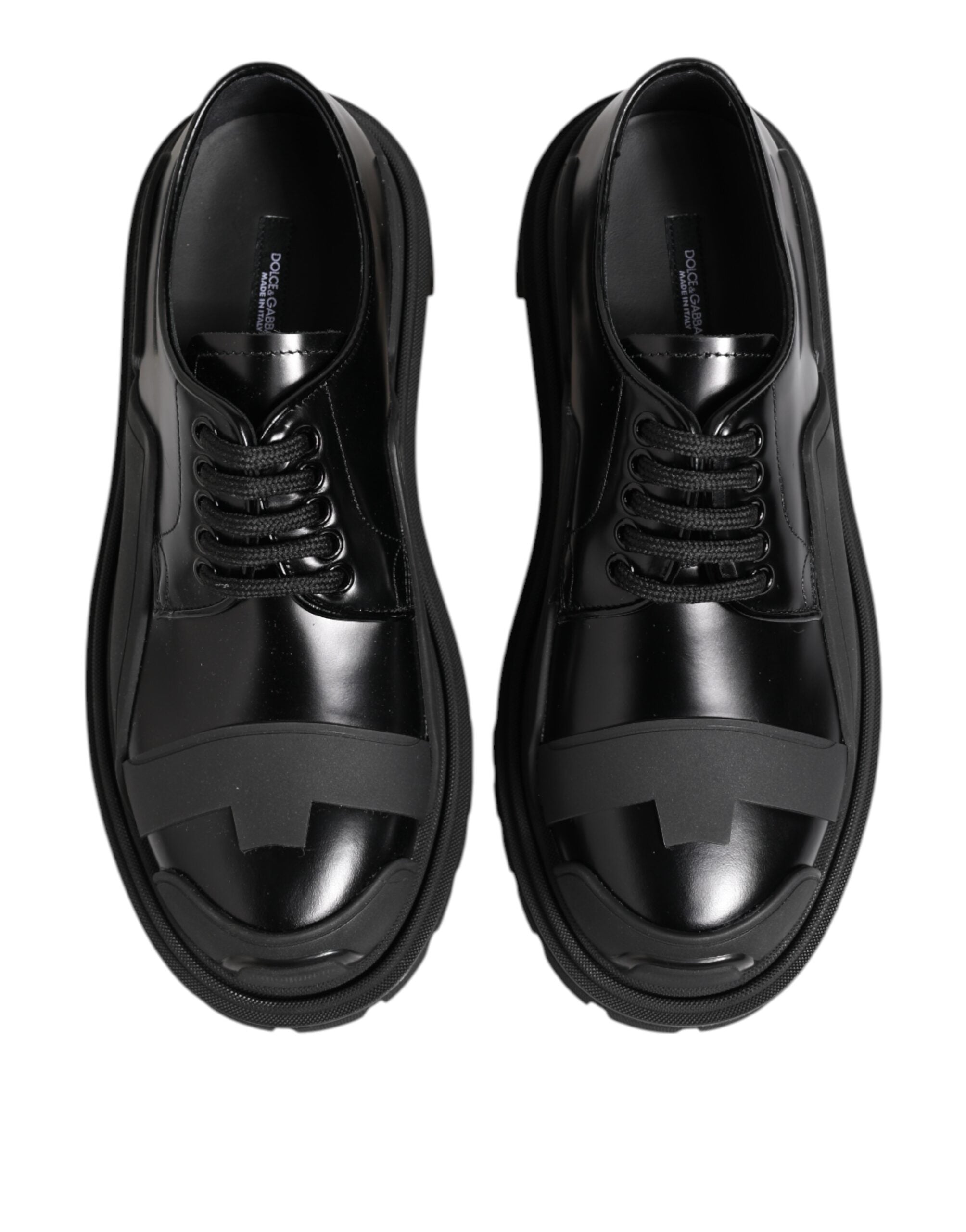Dolce & Gabbana Black Patent Leather Trekking Derby Shoes - ACCEXO