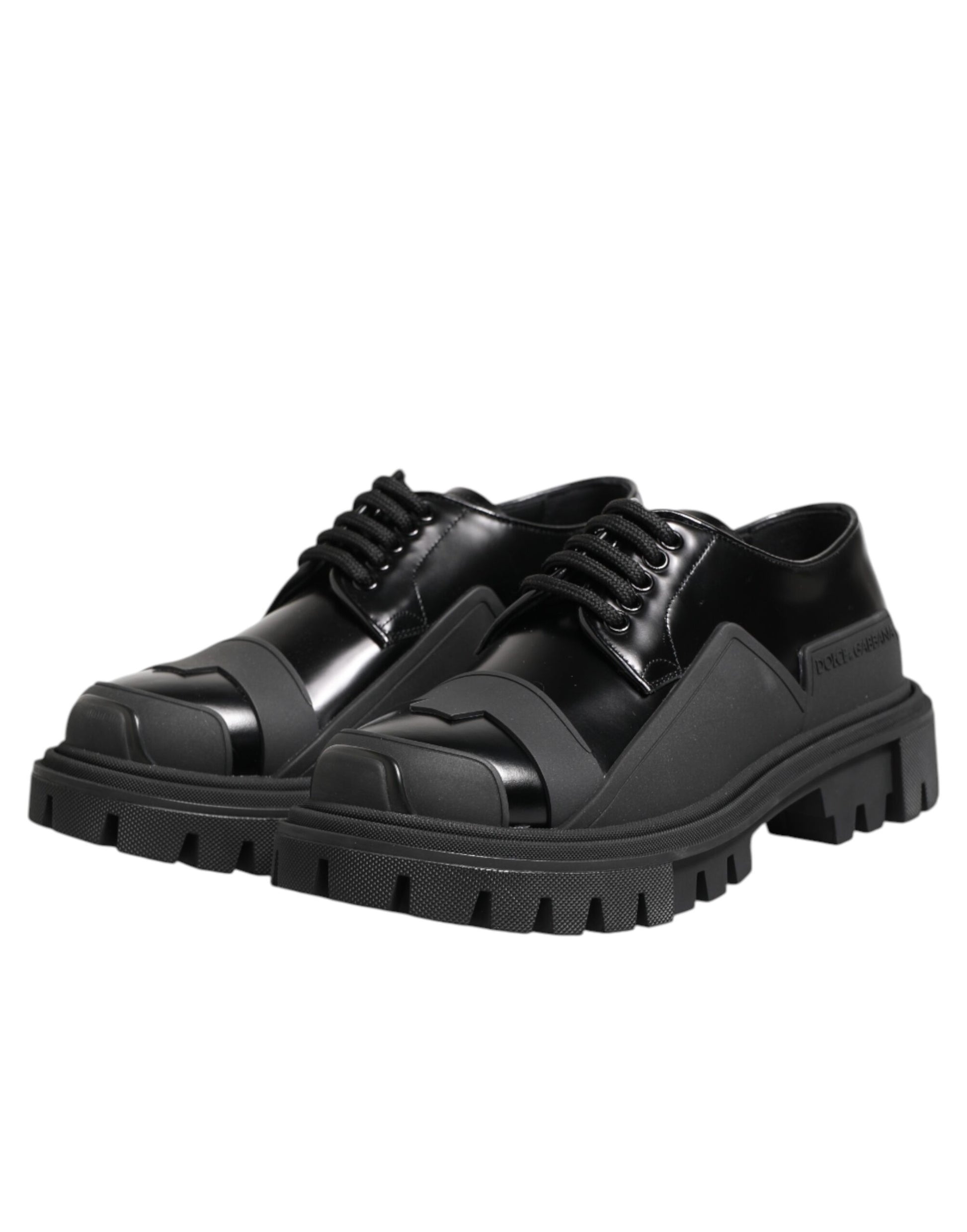 Dolce & Gabbana Black Patent Leather Trekking Derby Shoes - ACCEXO