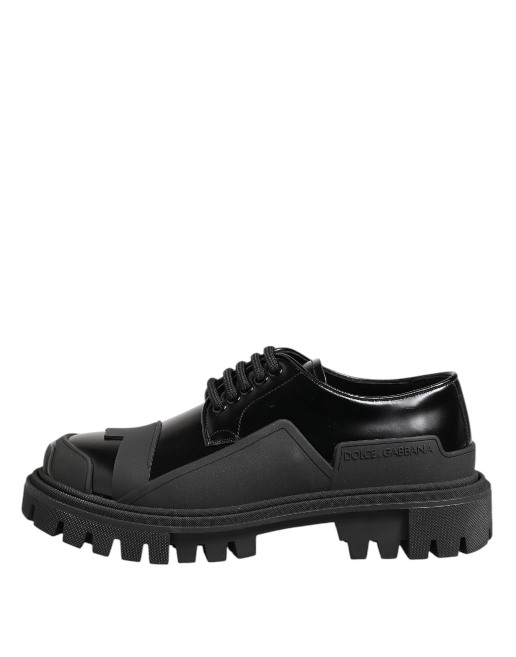 Dolce & Gabbana Black Patent Leather Trekking Derby Shoes - ACCEXO