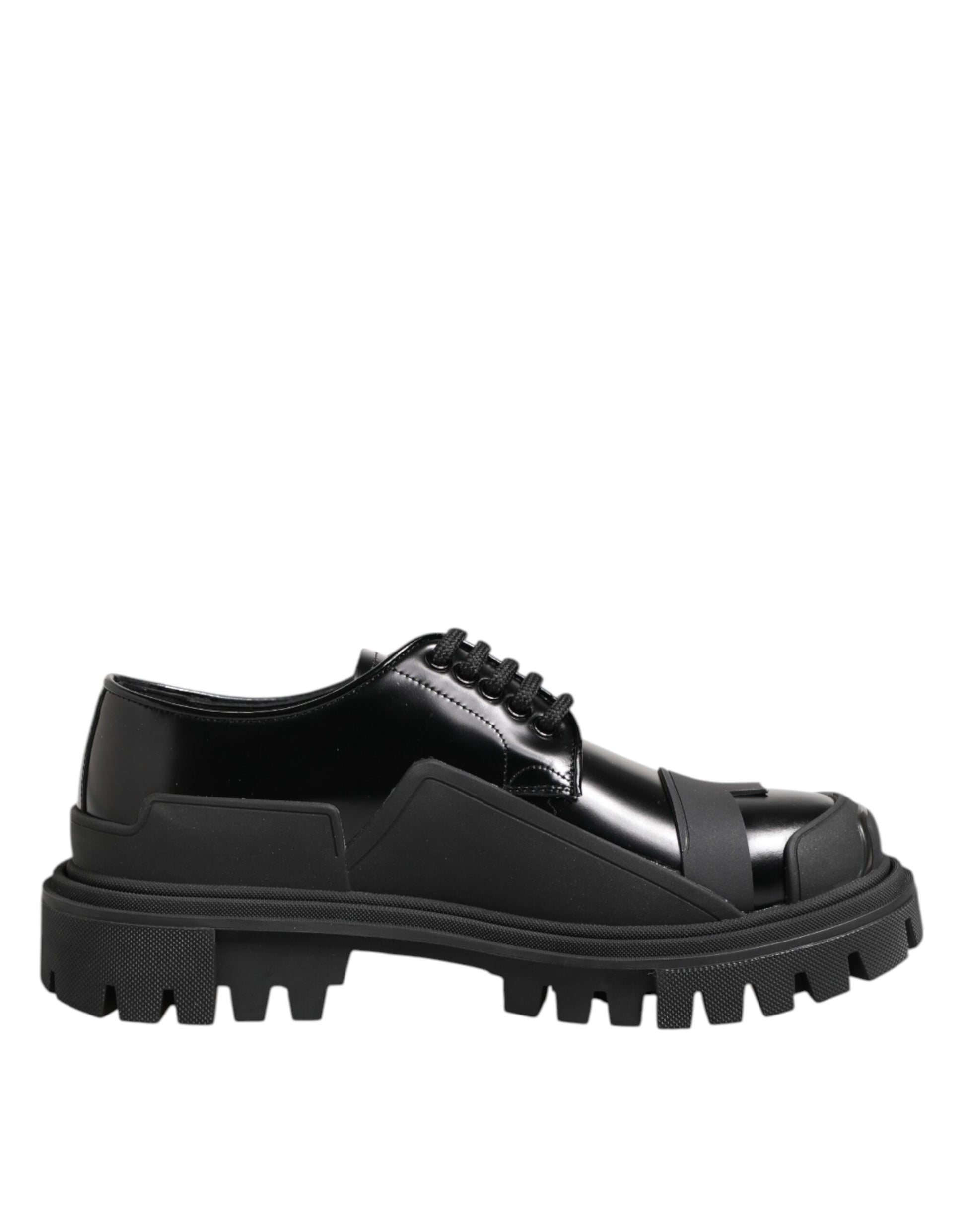 Dolce & Gabbana Black Patent Leather Trekking Derby Shoes - ACCEXO