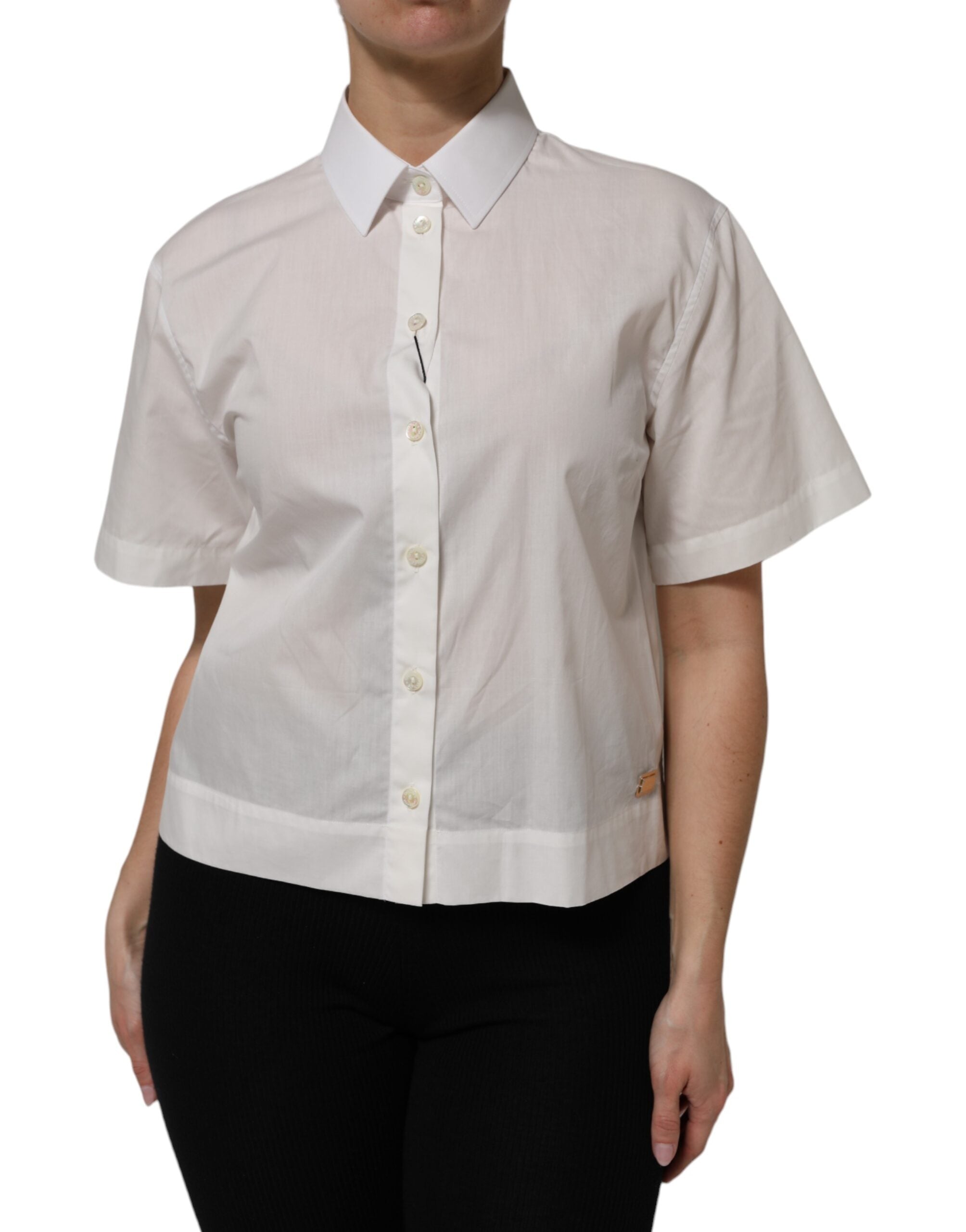Dolce & Gabbana White Cotton Short Sleeves Collared Top Shirt - ACCEXO