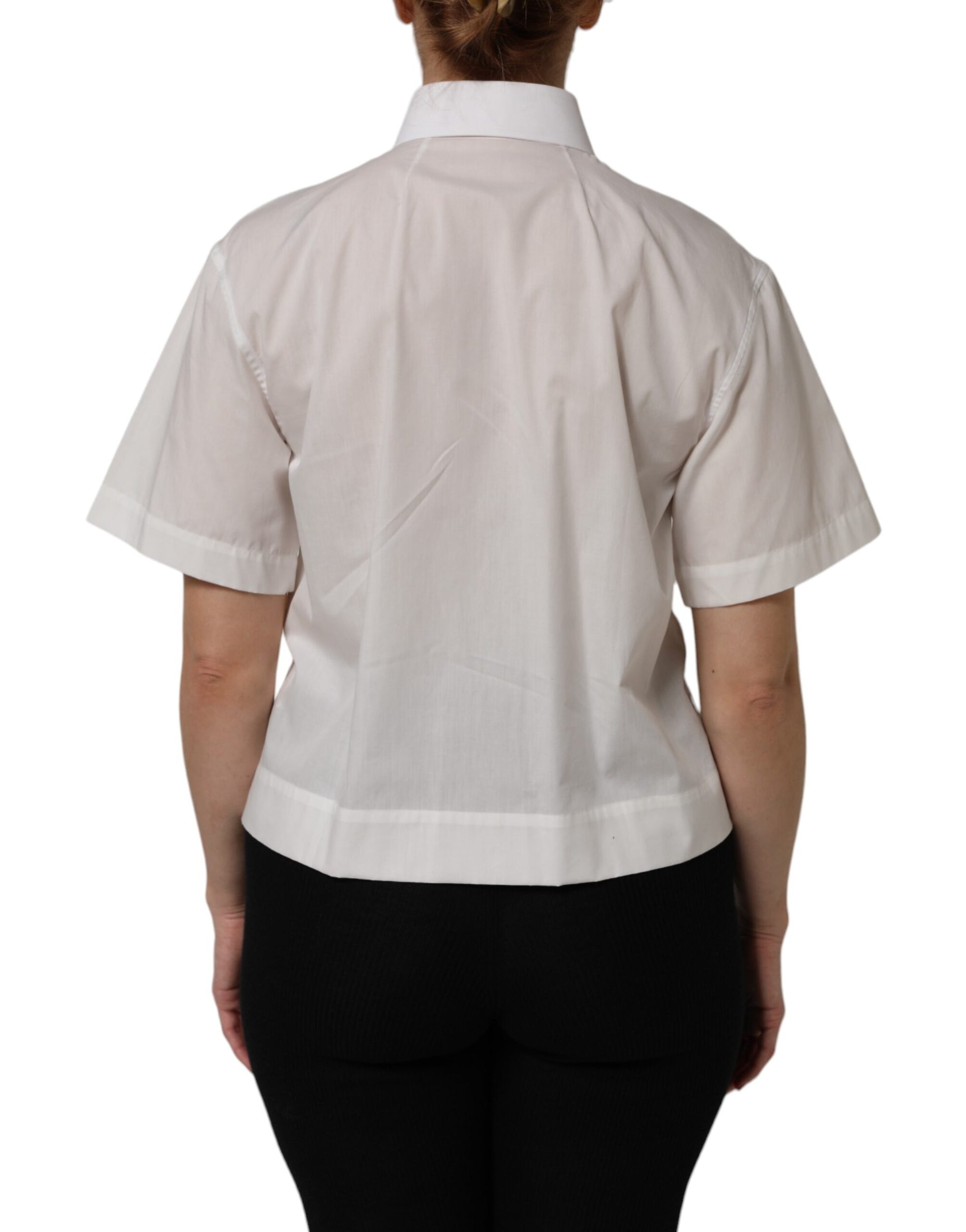 Dolce & Gabbana White Cotton Short Sleeves Collared Top Shirt - ACCEXO