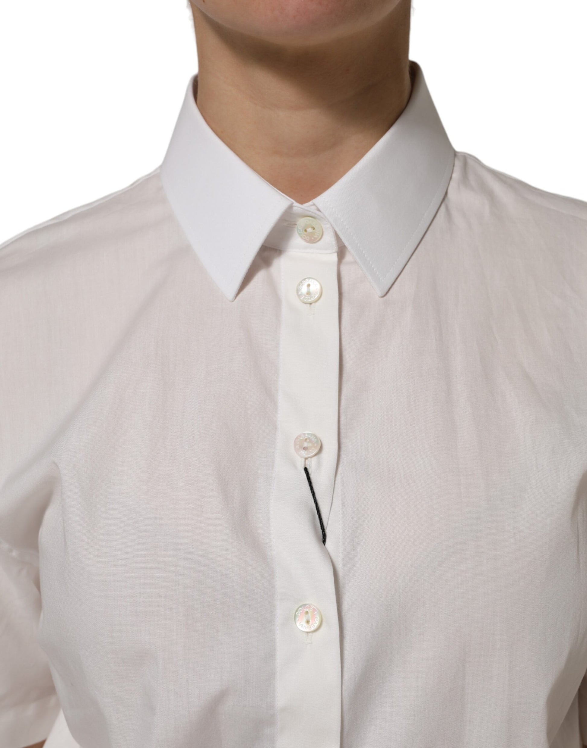 Dolce & Gabbana White Cotton Short Sleeves Collared Top Shirt - ACCEXO
